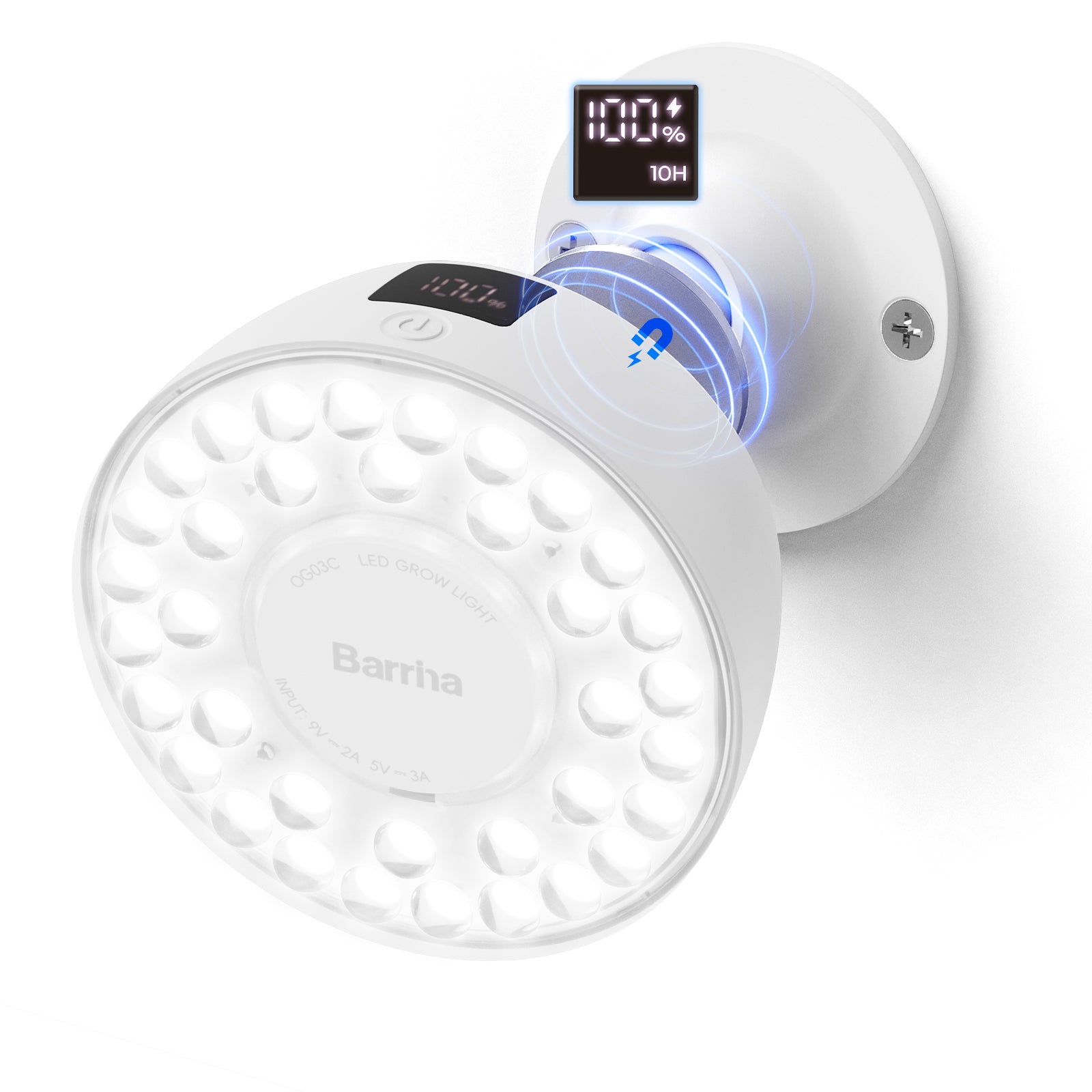 Barrina Orbgrow Rechargeable LED Puck Grow Lights 5000K | Full Spectrum, Magnetic & Timing | OG03C (White)