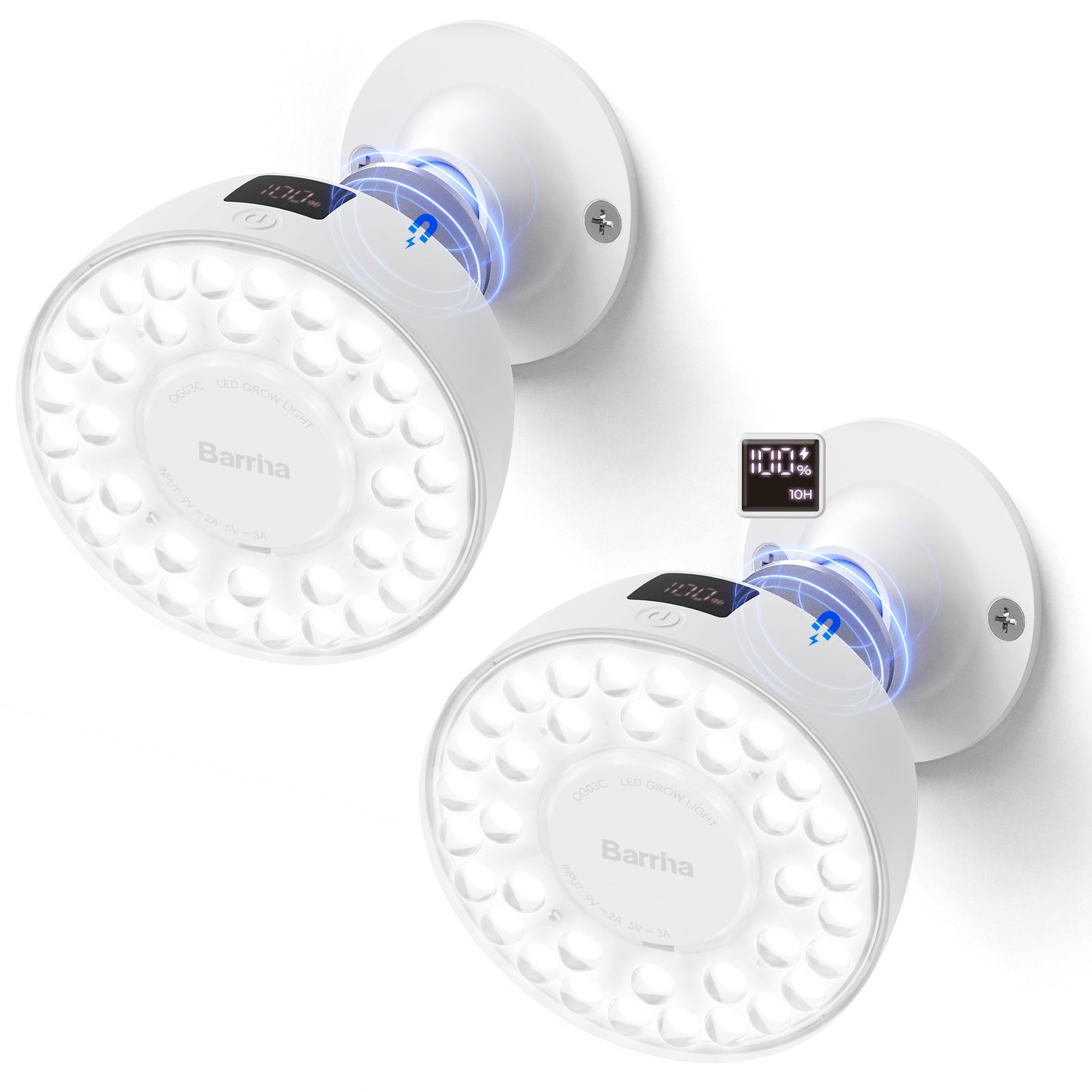 Barrina Orbgrow Rechargeable LED Puck Grow Lights 5000K | Full Spectrum, Magnetic & Timing | OG03C (White)
