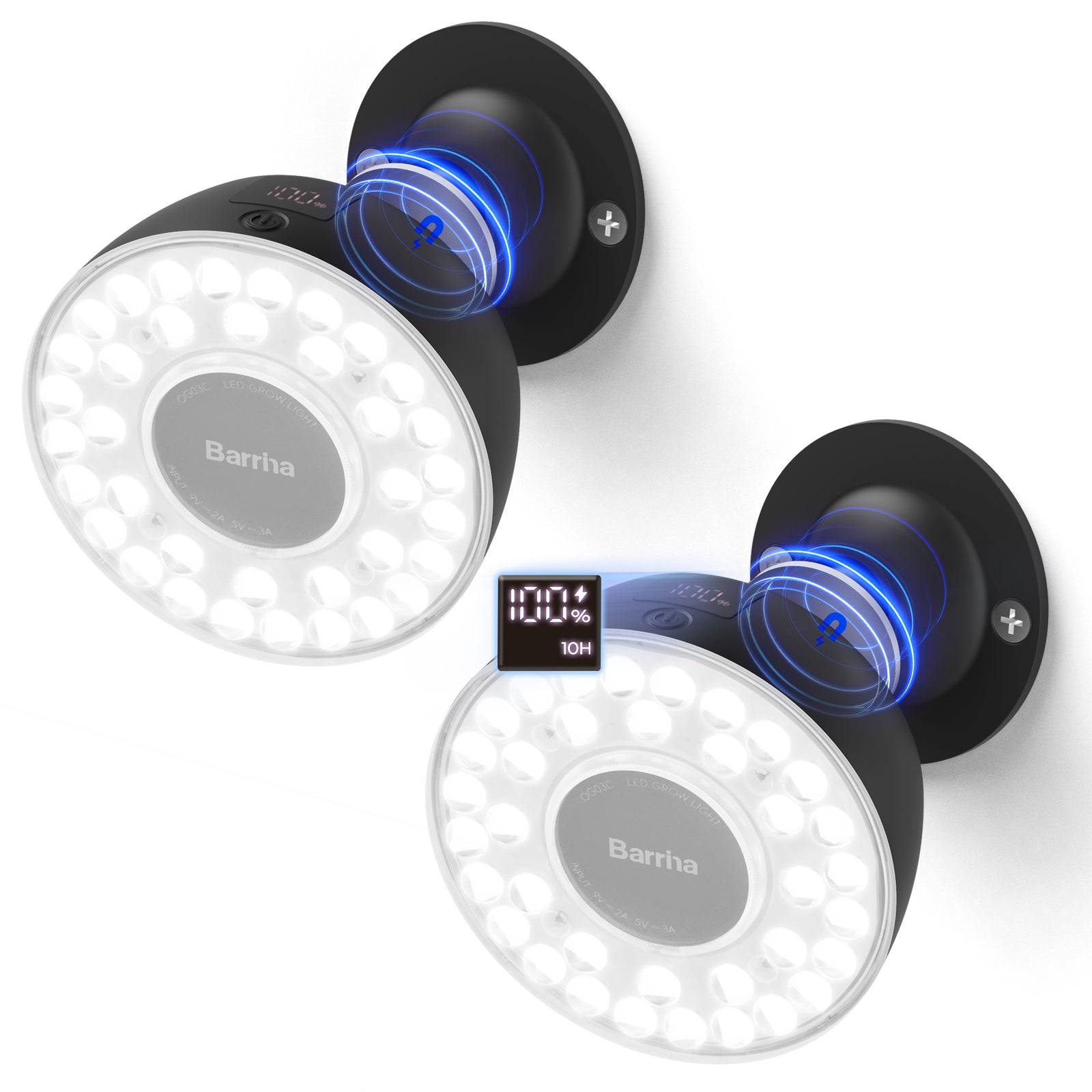Barrina Orbgrow Rechargeable LED Puck Grow Lights 5000K | Full Spectrum, Magnetic & Timing | OG03C (Black)