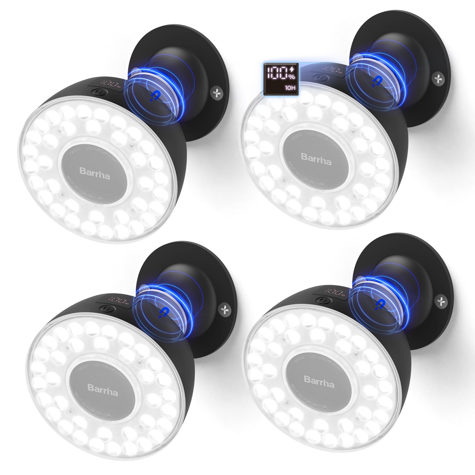 Barrina Orbgrow Rechargeable LED Puck Grow Lights 5000K | Full Spectrum, Magnetic & Timing | OG03C (Black)