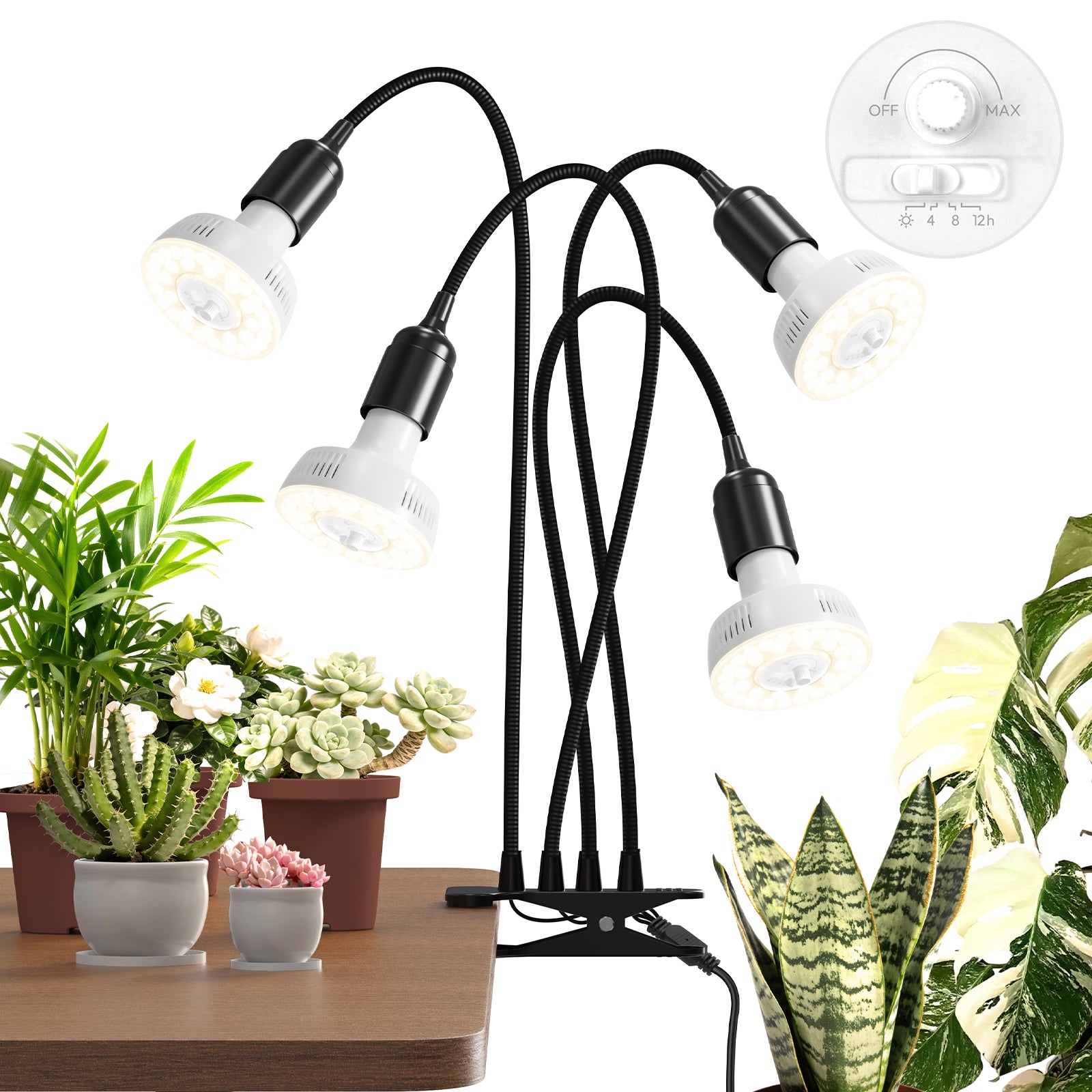 Barrina Orbgrow 4 x 11W Clip-On LED Grow Lights 4000K | Full Spectrum, Dimmable & Timing | OG11A