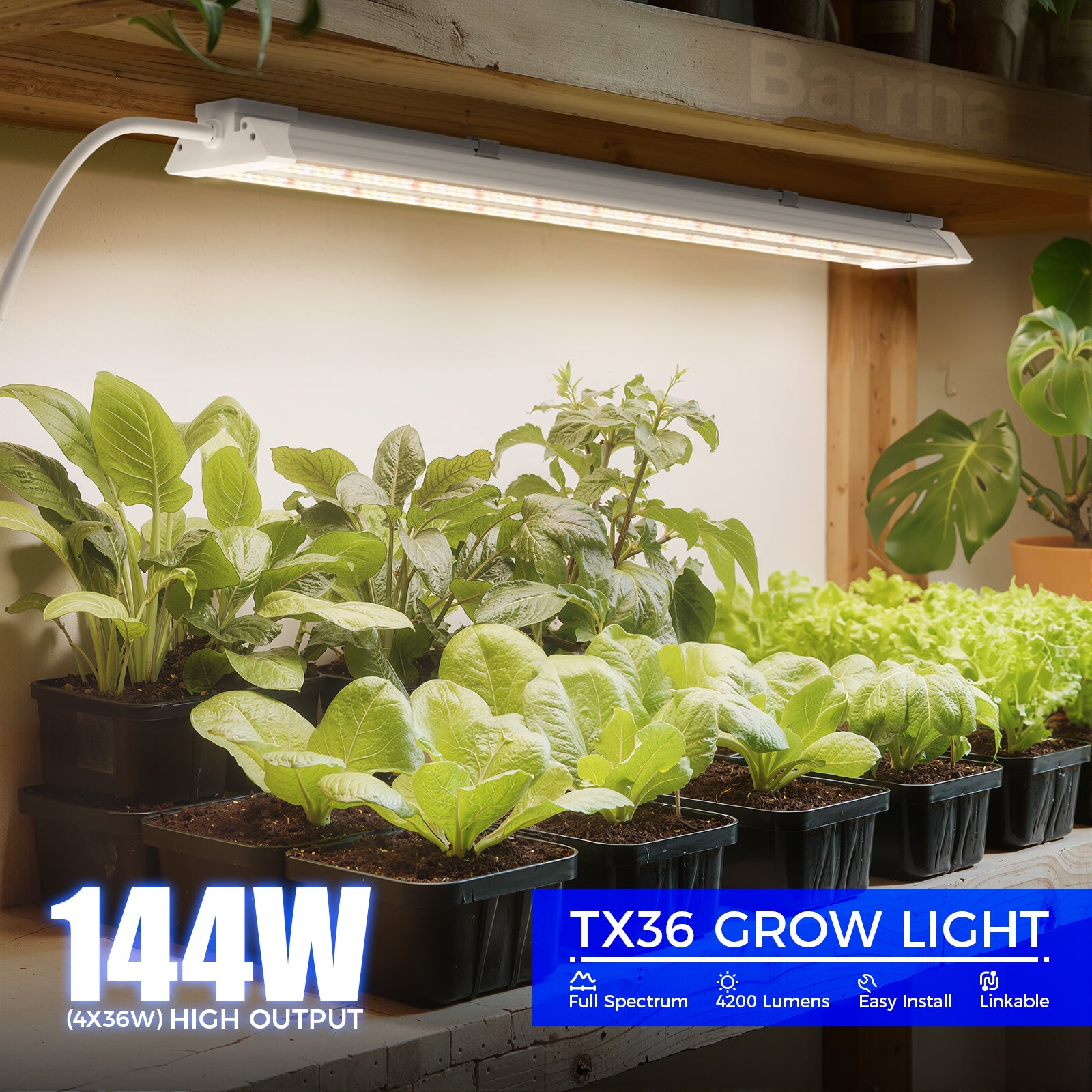 Barrina TX36 36W LED Grow Lights 2FT 3000K+6500K+660nm | Full Spectrum & Linkable | TXPL36