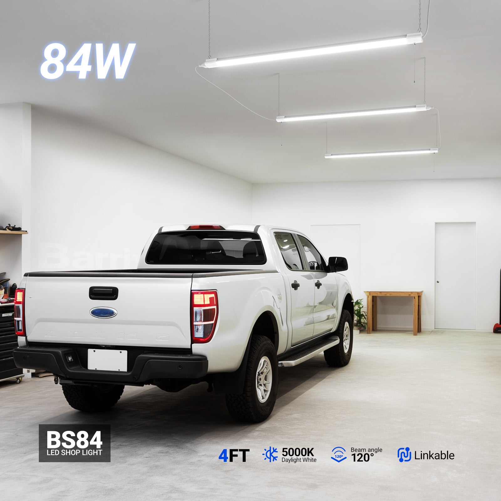 Barrina 84W LED Shop Lights 4FT 5000K 10000LM | Hanging, Linkable & Power Plug Cords | BS84