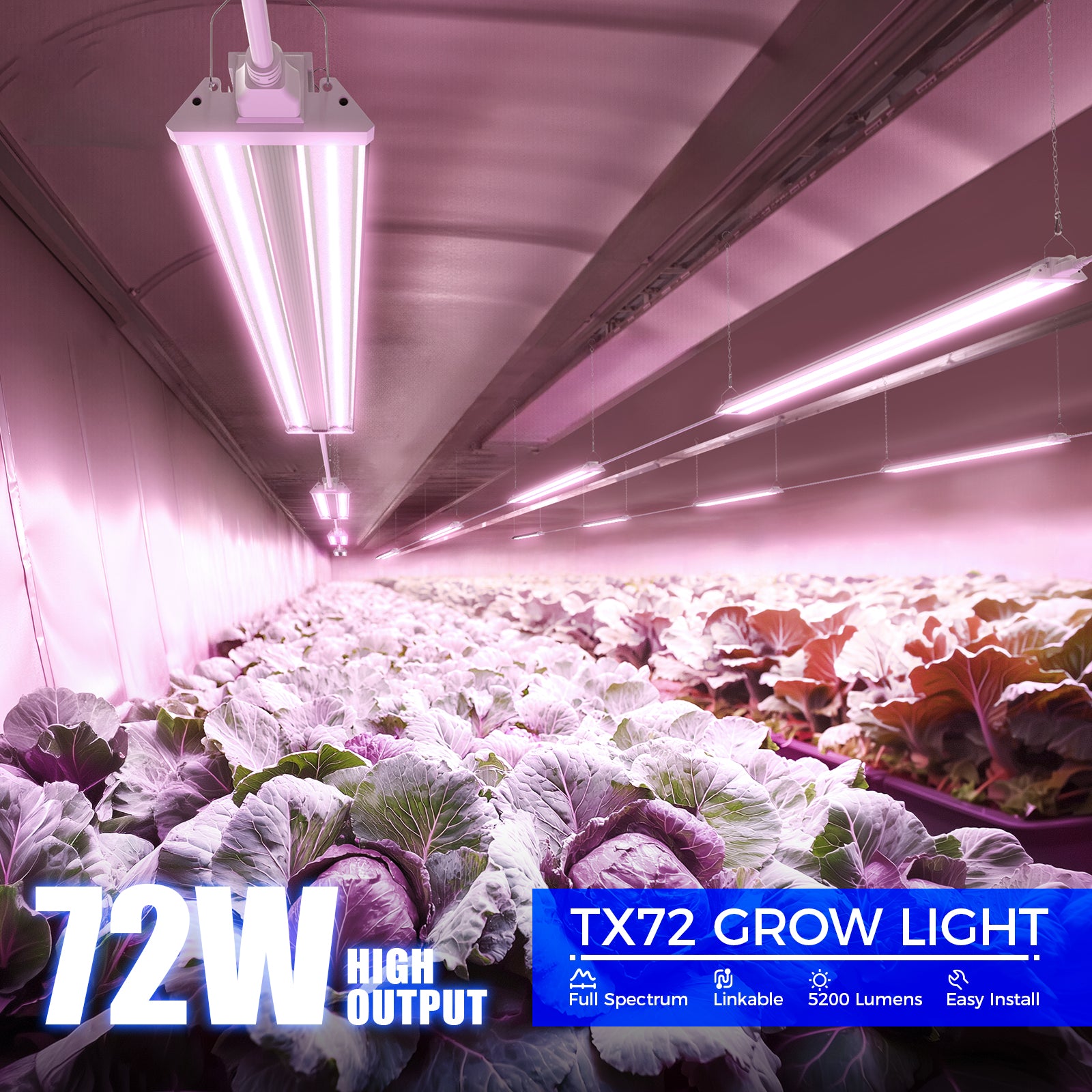 Barrina TX72 72W LED Grow Lights 4FT Purple Light | Full Spectrum & Linkable | TX-72
