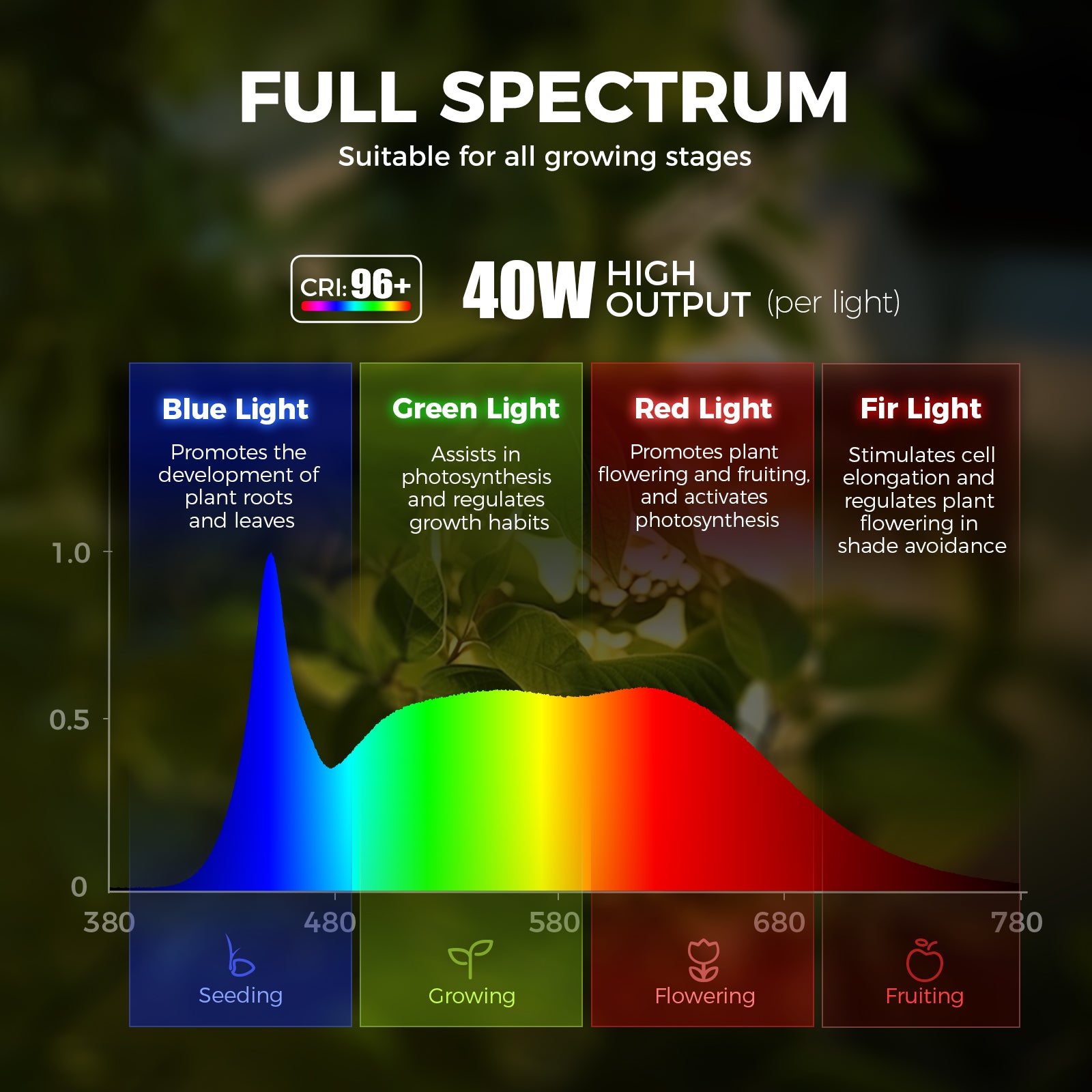 Barrina TR40a 40W LED Grow Lights 5000K | Full Spectrum, Mounted & Timer | TR40a (Black)