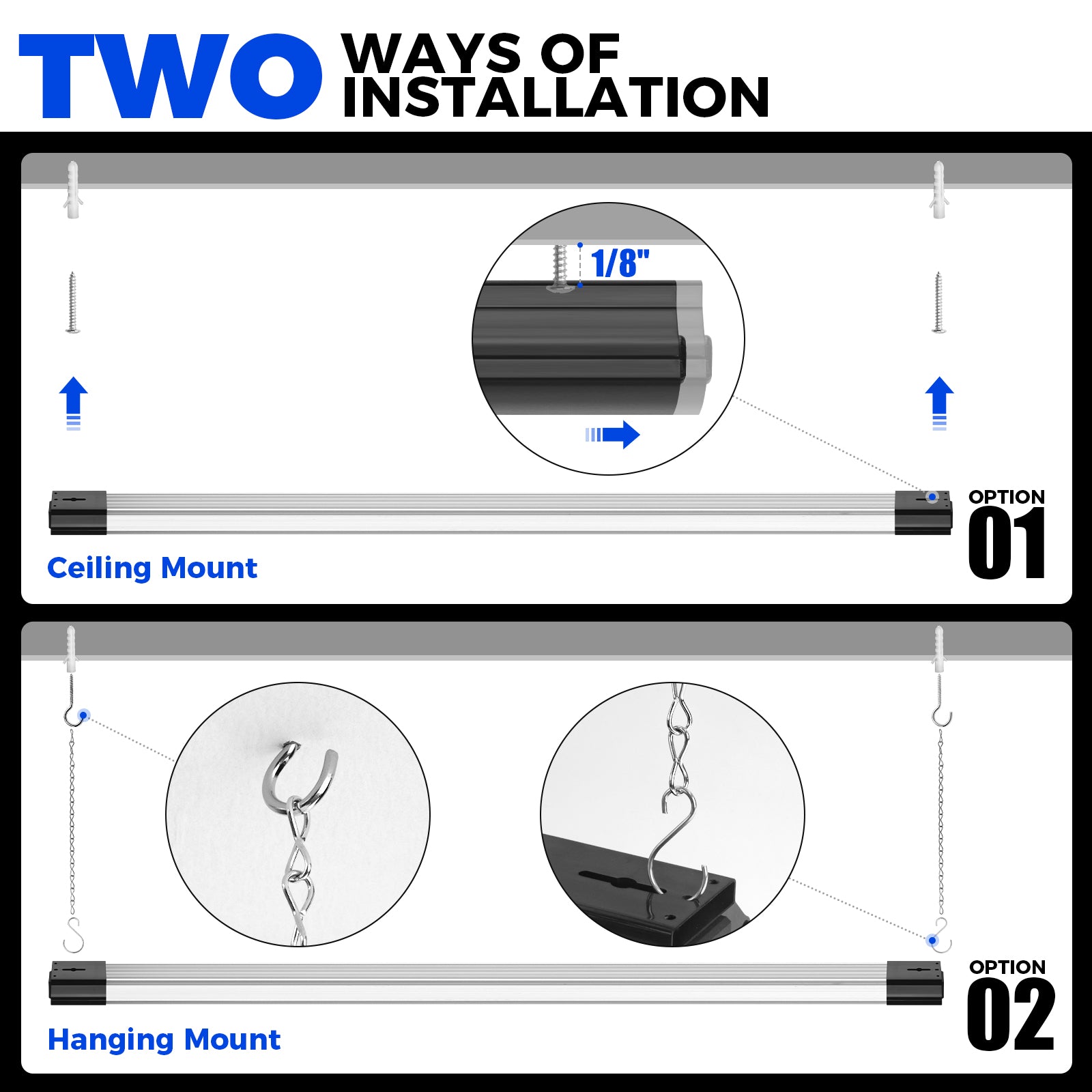 Barrina 84W LED Shop Light 4FT 5000K 10000LM | Motion Sensor, Hanging, Linkable & Power Plug Cords | BS84