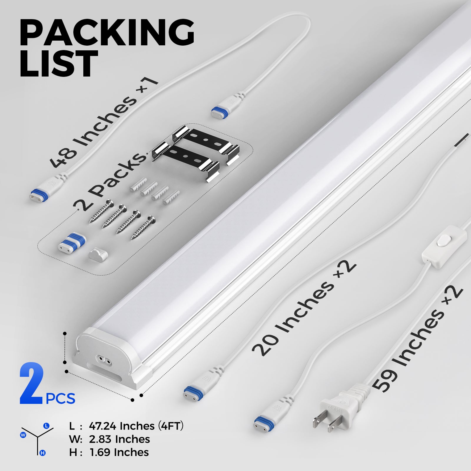 Barrina 45W LED Shop Lights 4FT 6500K 5000LM | Linkable & Frosted Cover | BDL45