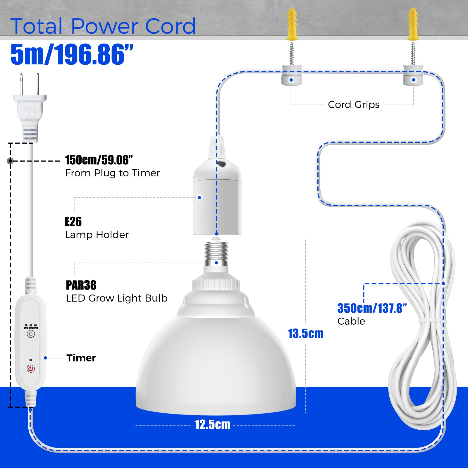 Barrina PAR38 25W LED Grow Light Bulb Yellow Light | Full Spectrum, Hanging & Timer | TB25
