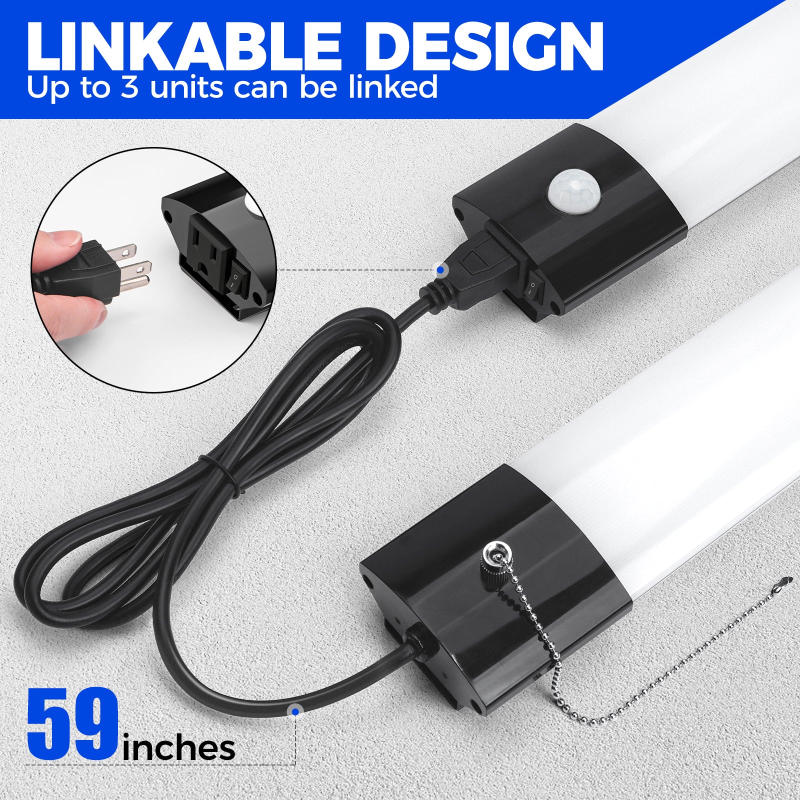 Barrina 84W LED Shop Light 4FT 5000K 10000LM | Motion Sensor, Hanging, Linkable & Power Plug Cords | BS84