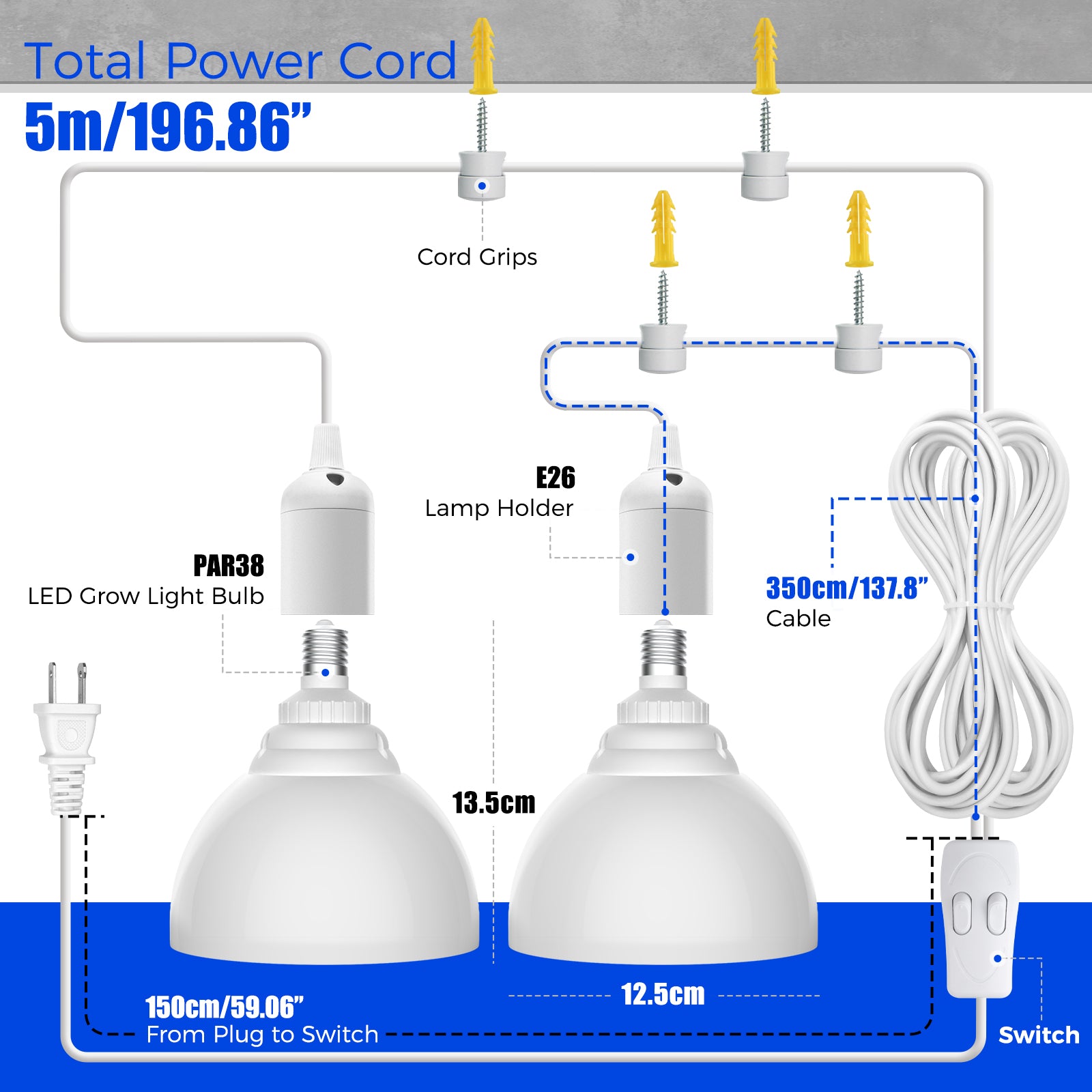 Barrina PAR38 25W LED Grow Light Bulb Yellow Light | Full Spectrum, Hanging & Timer | TB25