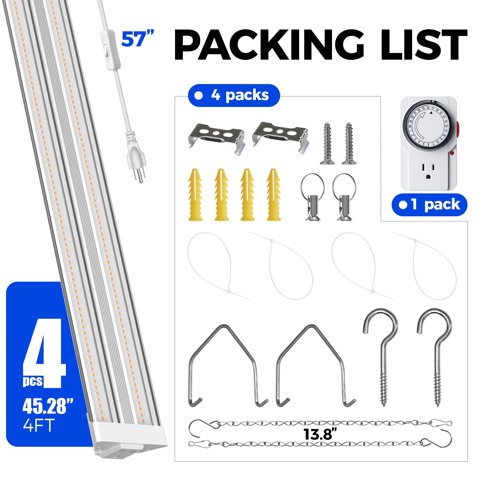 Barrina TX72 72W LED Grow Lights 4FT Purple Light | Full Spectrum & Linkable | TX-72