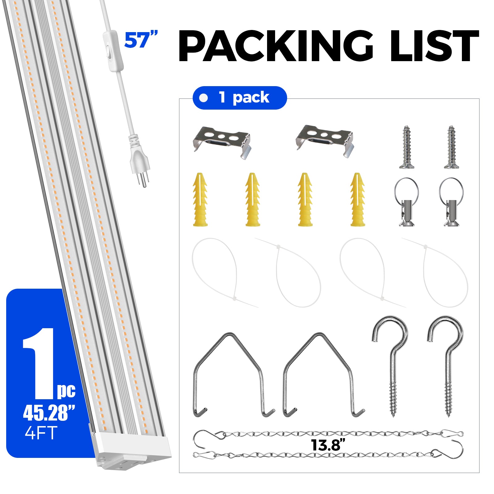 Barrina TX72 72W LED Grow Lights 4FT Purple Light | Full Spectrum & Linkable | TX-72