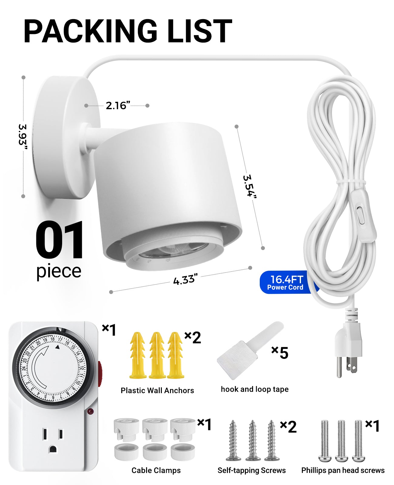Barrina TR40a 40W LED Grow Lights 5000K | Full Spectrum, Mounted & Timer | TR40a (White)