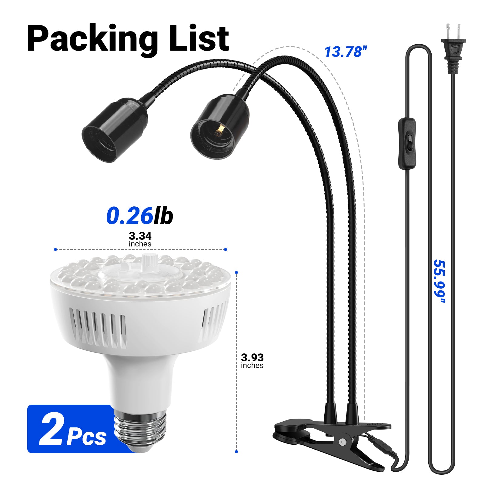 Barrina Orbgrow 2 x 11W Clip-On LED Grow Lights 4000K | Integrated Stepless Dimming & Timing | OG11A2