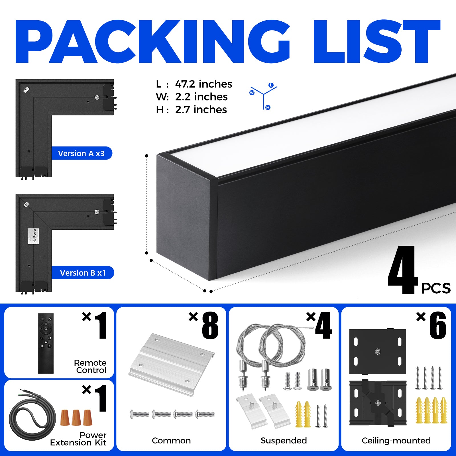 Barrina 5568 Remote Series 2nd-Generation 216W Square Set LED Linear Lights 5FT * 5FT 3000K - 6000K 21600LM | Seamless Connection & Color Changing