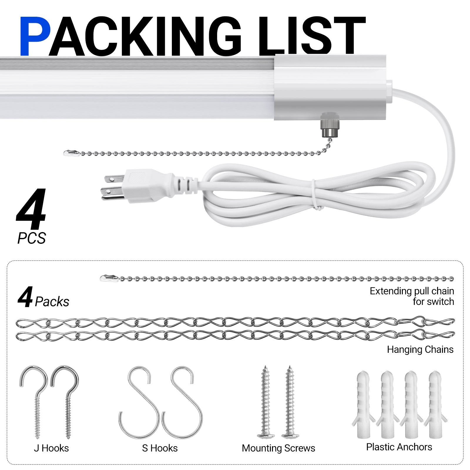 Barrina 84W LED Shop Lights 4FT 5000K 10000LM | Hanging, Linkable & Power Plug Cords | BS84