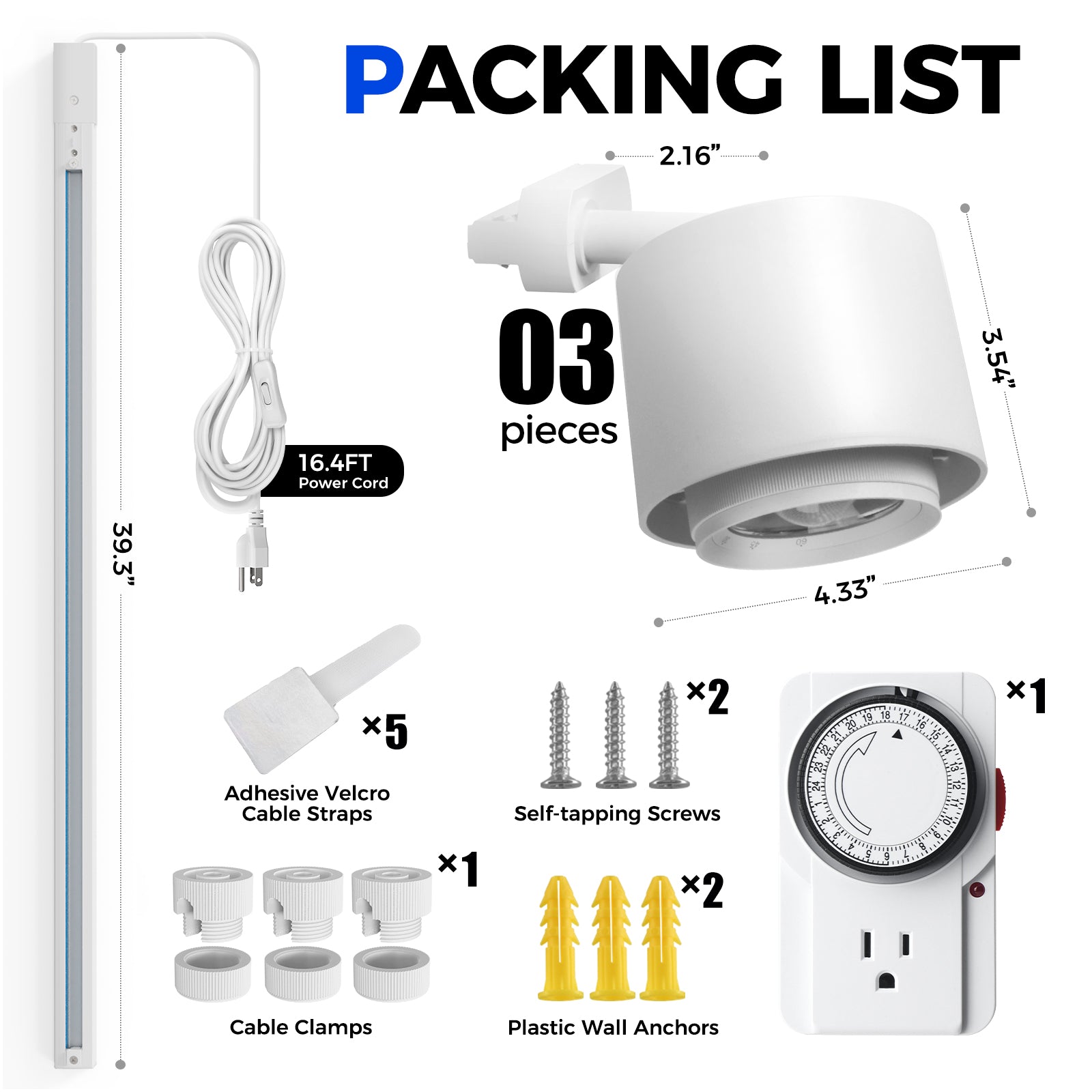 Barrina TR40c 3 x 40W LED Track Grow Lights 4000K | Full Spectrum, Ceiling Track & Timer | TR40c (White)