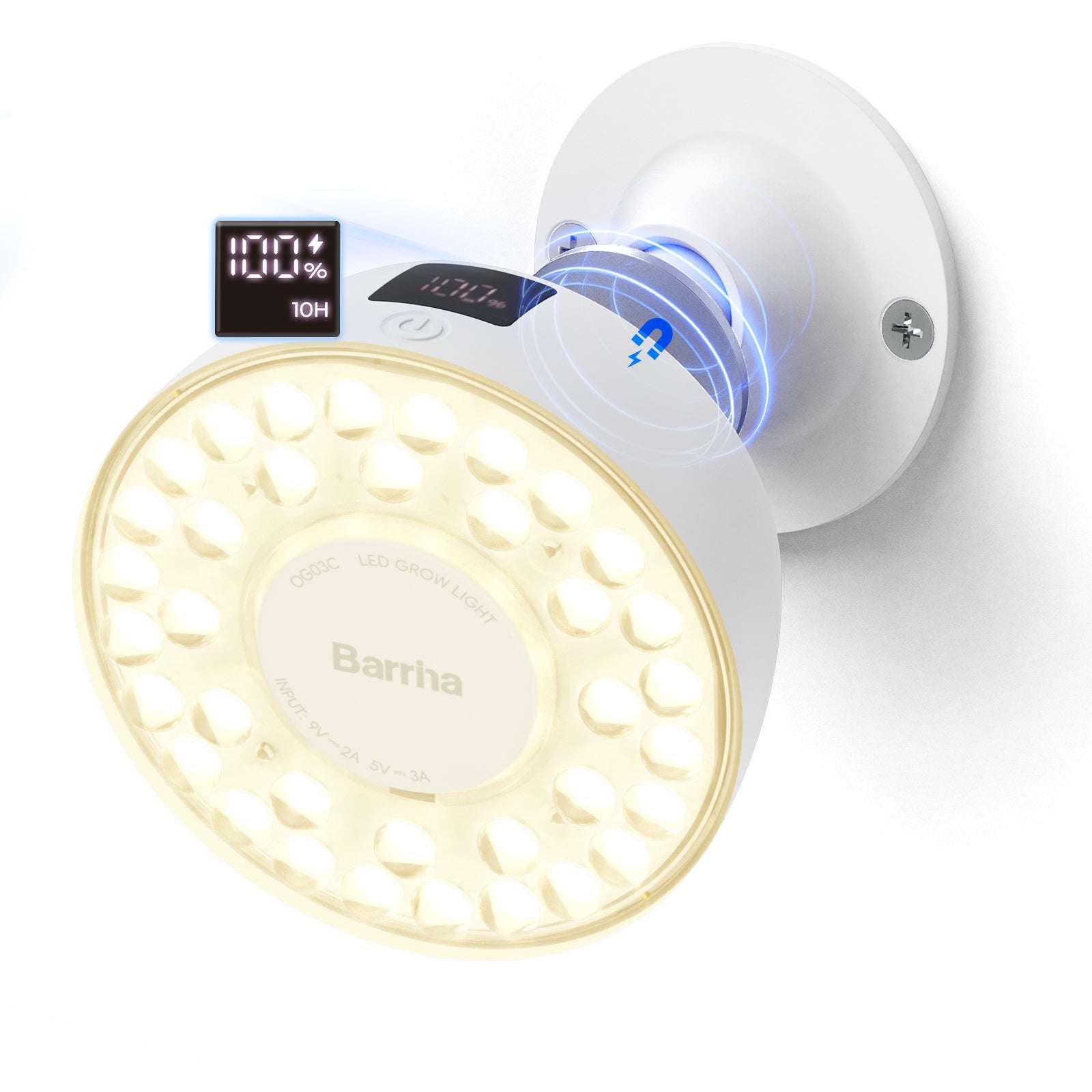Barrina Orbgrow Rechargeable LED Puck Grow Lights 4000K | Full Spectrum, Magnetic & Timing | OG03C (White)