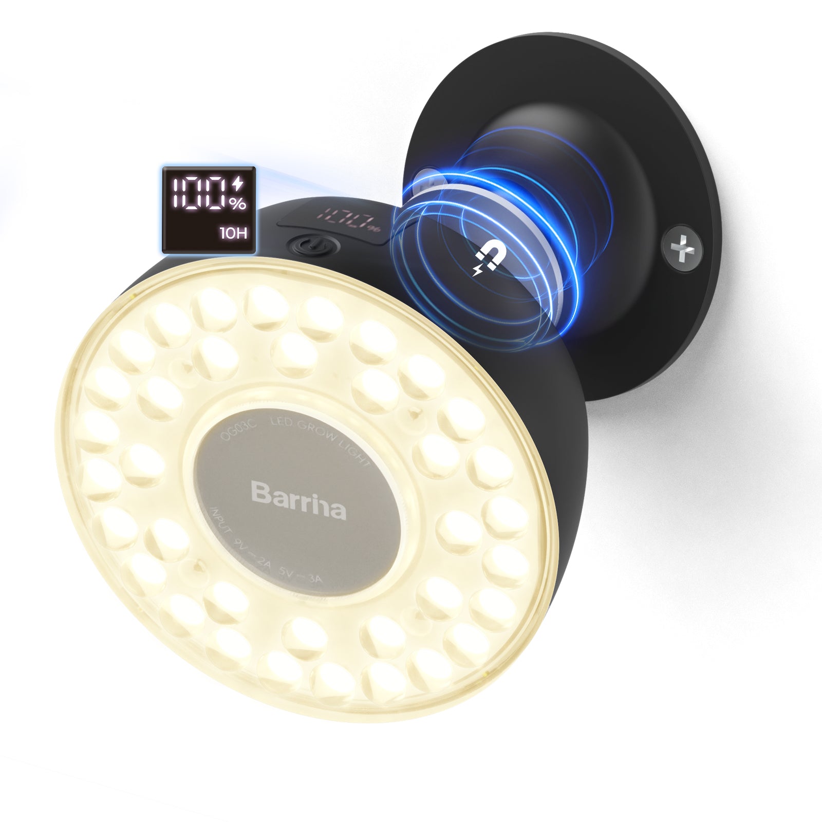 Barrina Orbgrow Rechargeable LED Puck Grow Lights 4000K | Full Spectrum, Magnetic & Timing | OG03C (Black)