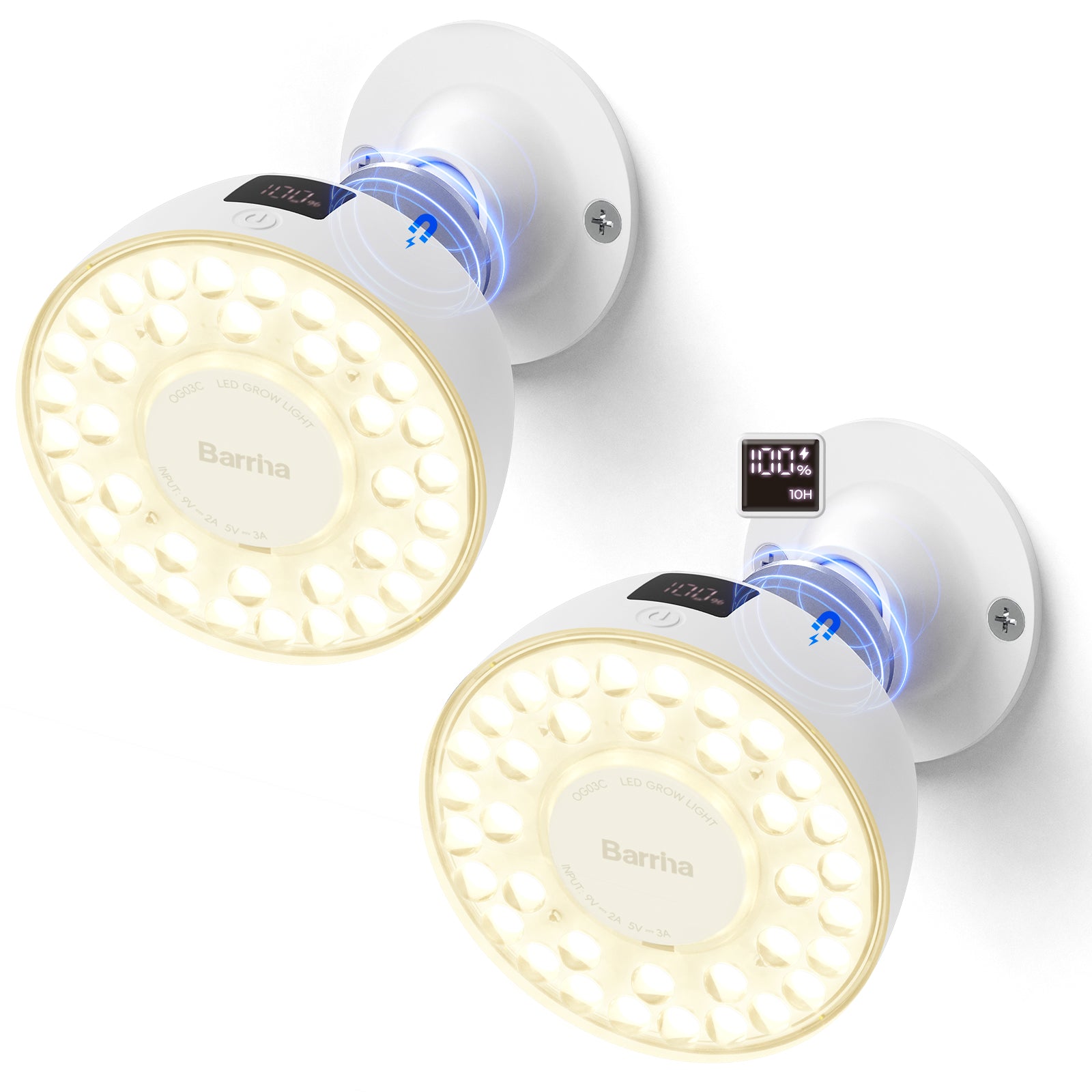 Barrina Orbgrow Rechargeable LED Puck Grow Lights 4000K | Full Spectrum, Magnetic & Timing | OG03C (White)