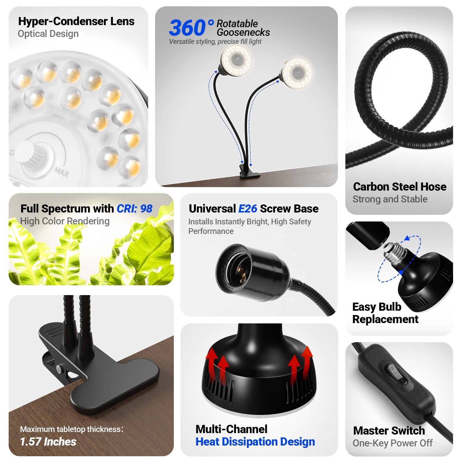 Barrina Orbgrow 2 x 11W Clip-On LED Grow Lights 4000K | Full Spectrum, Dimmable & Timing | OG11A2
