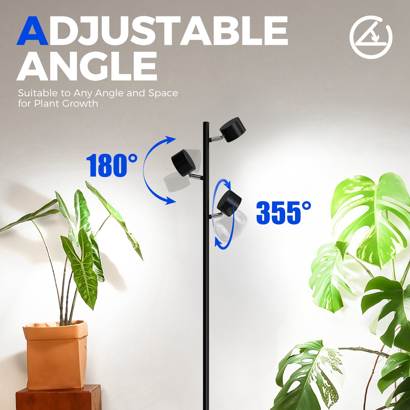 Barrina T1X3 30W LED Standing Grow Light 6FT 5000K | Full Spectrum & Adjustable 3 Heads | T1X3