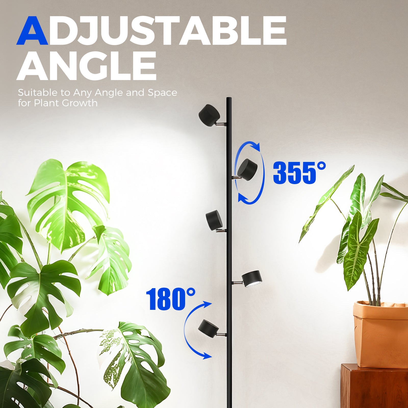 Barrina T1X5 50W LED Standing Grow Light 6FT 5000K | Full Spectrum & Adjustable 5 Heads | T1X5