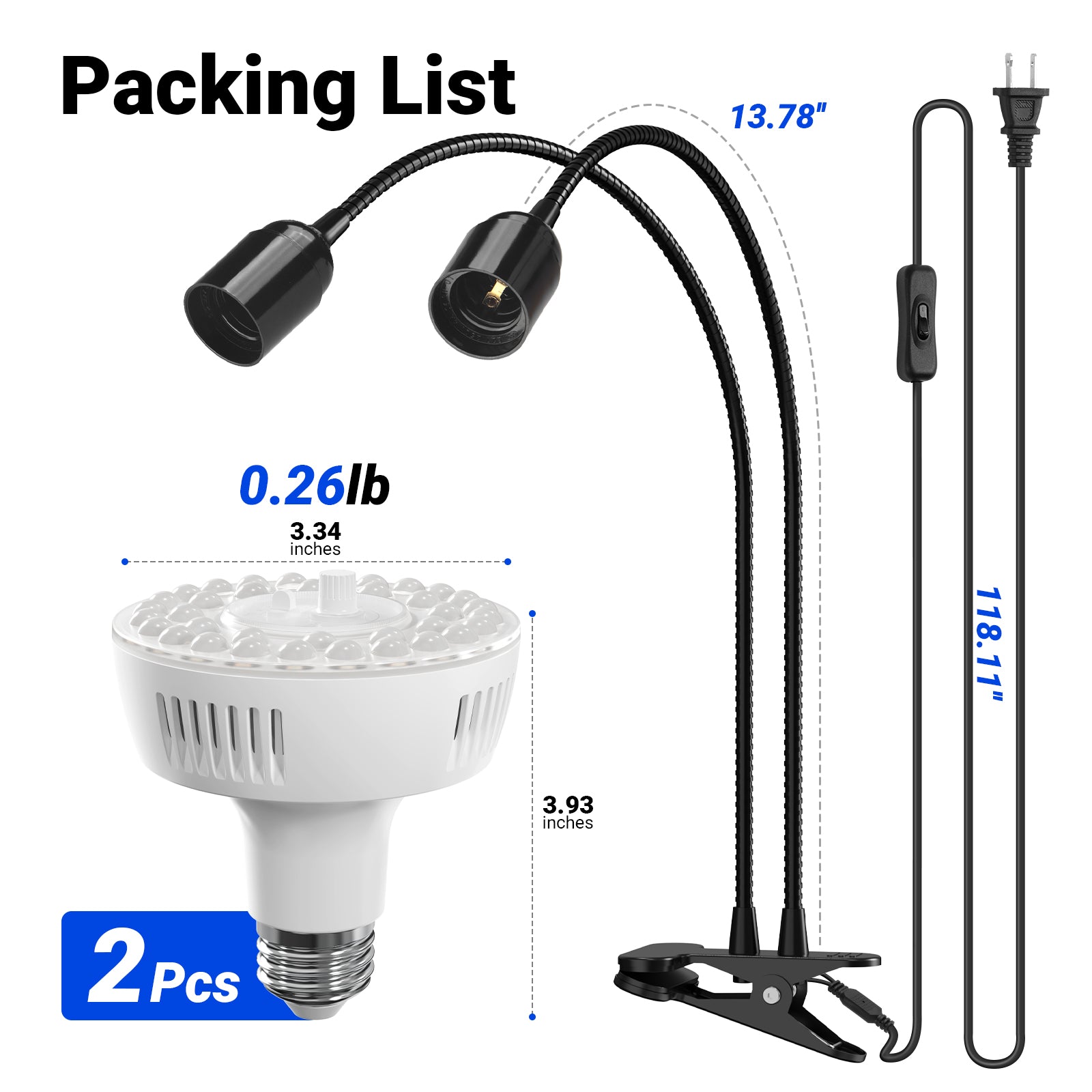 Barrina Orbgrow 2 x 11W Clip-On LED Grow Lights 4000K | Full Spectrum, Dimmable & Timing | OG11A