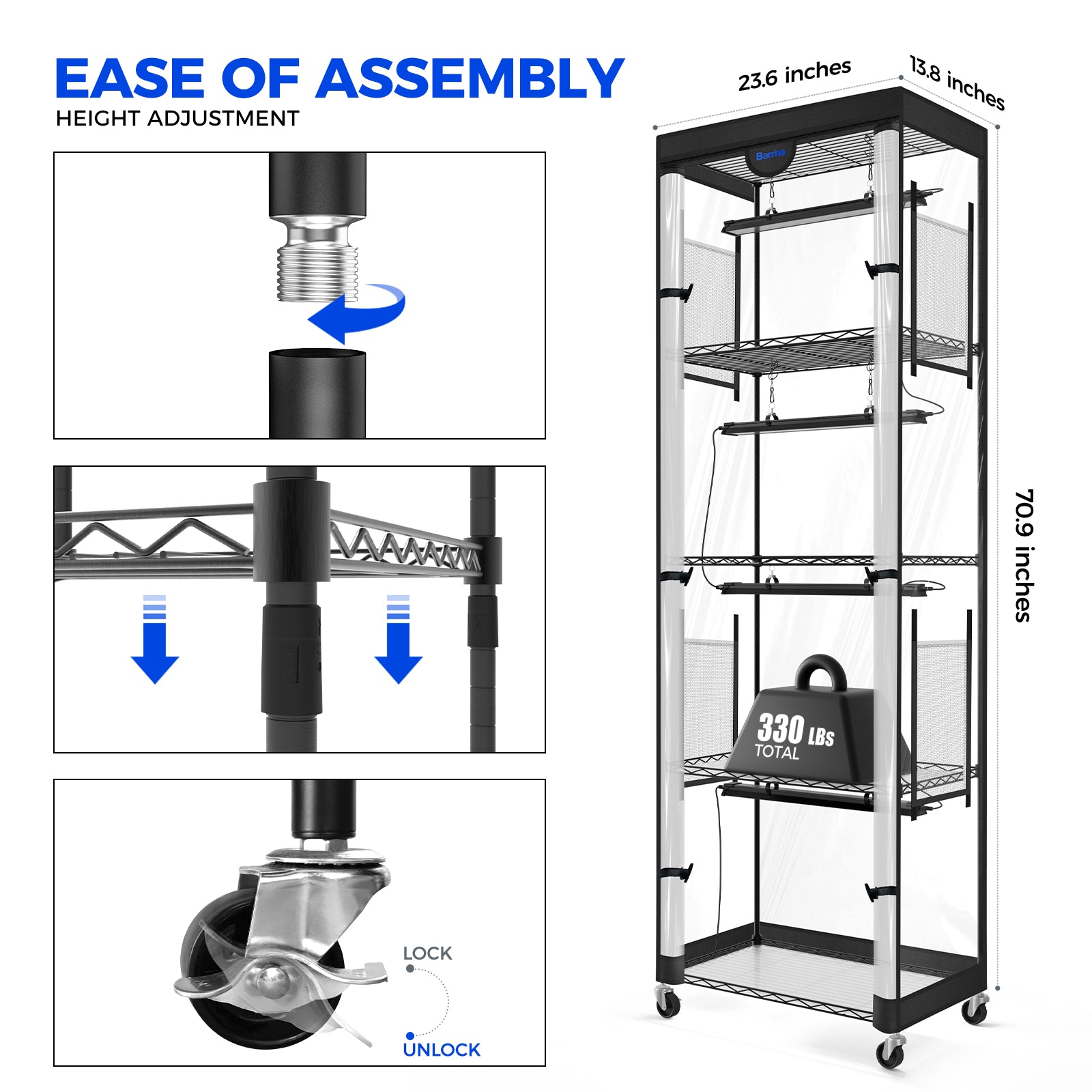 Barrina LP600 Greenhouse with 4-Pack 25W TX-S25 Grow Lights 1.6FT 5000K | Full Spectrum, Tent, Thermo-Hygrometer & Timer | LP600