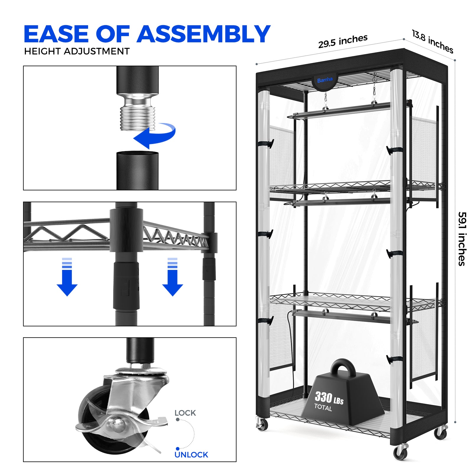 Barrina LP750 Greenhouse with 3-Pack 35W TX-S35 Grow Lights 2FT 5000K | Full Spectrum, Tent, Thermo-Hygrometer & Timer | LP600