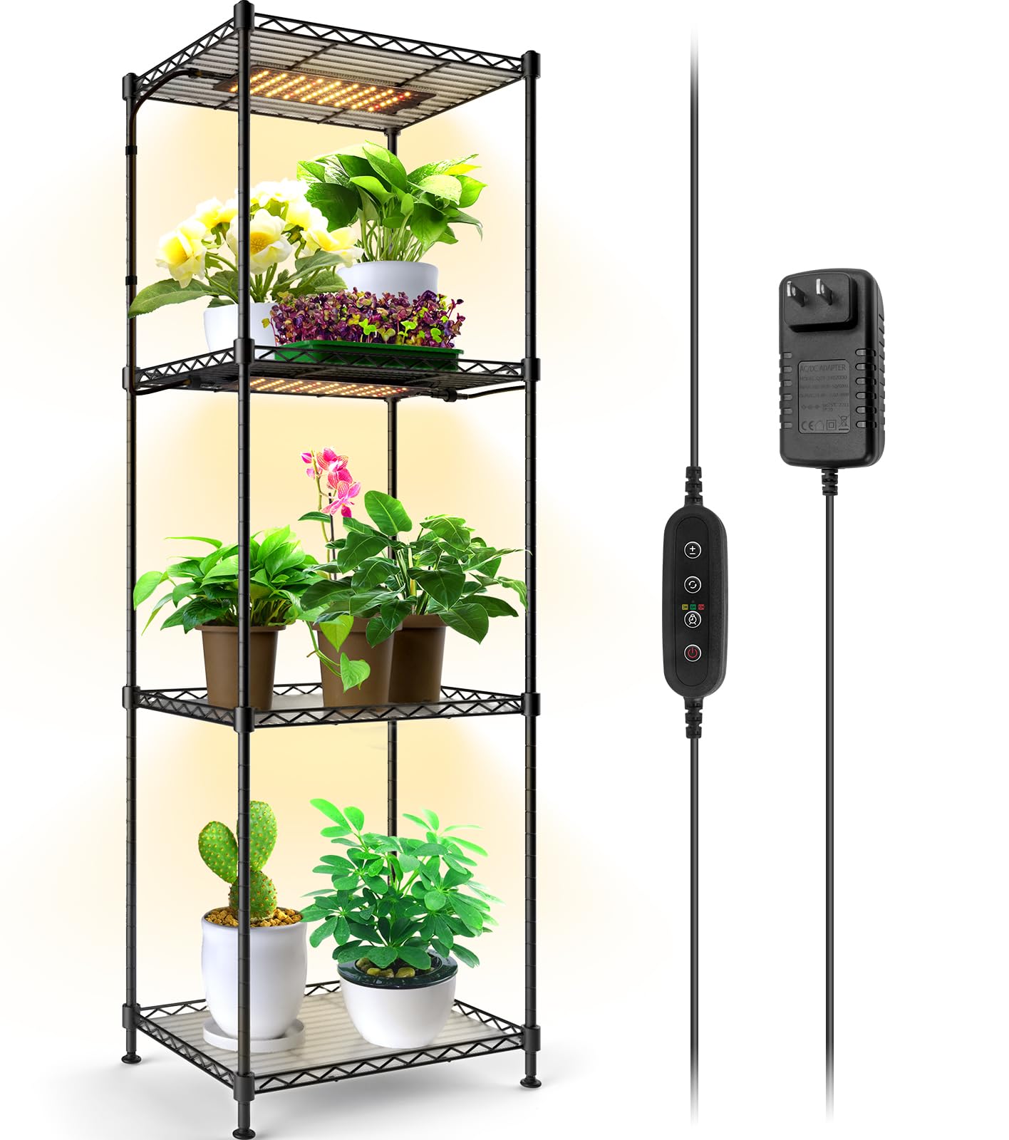Barrina 4-Tire Plant Stand with 3Pcs 10W Grow Light Panels