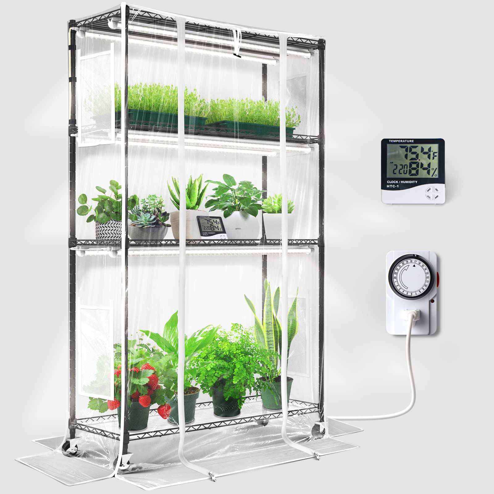 led grow light plant stand Barrina 4-Tier Plant Stand with 6-Pack T8 30W 3FT LED Grow Lights with Tent & Timer