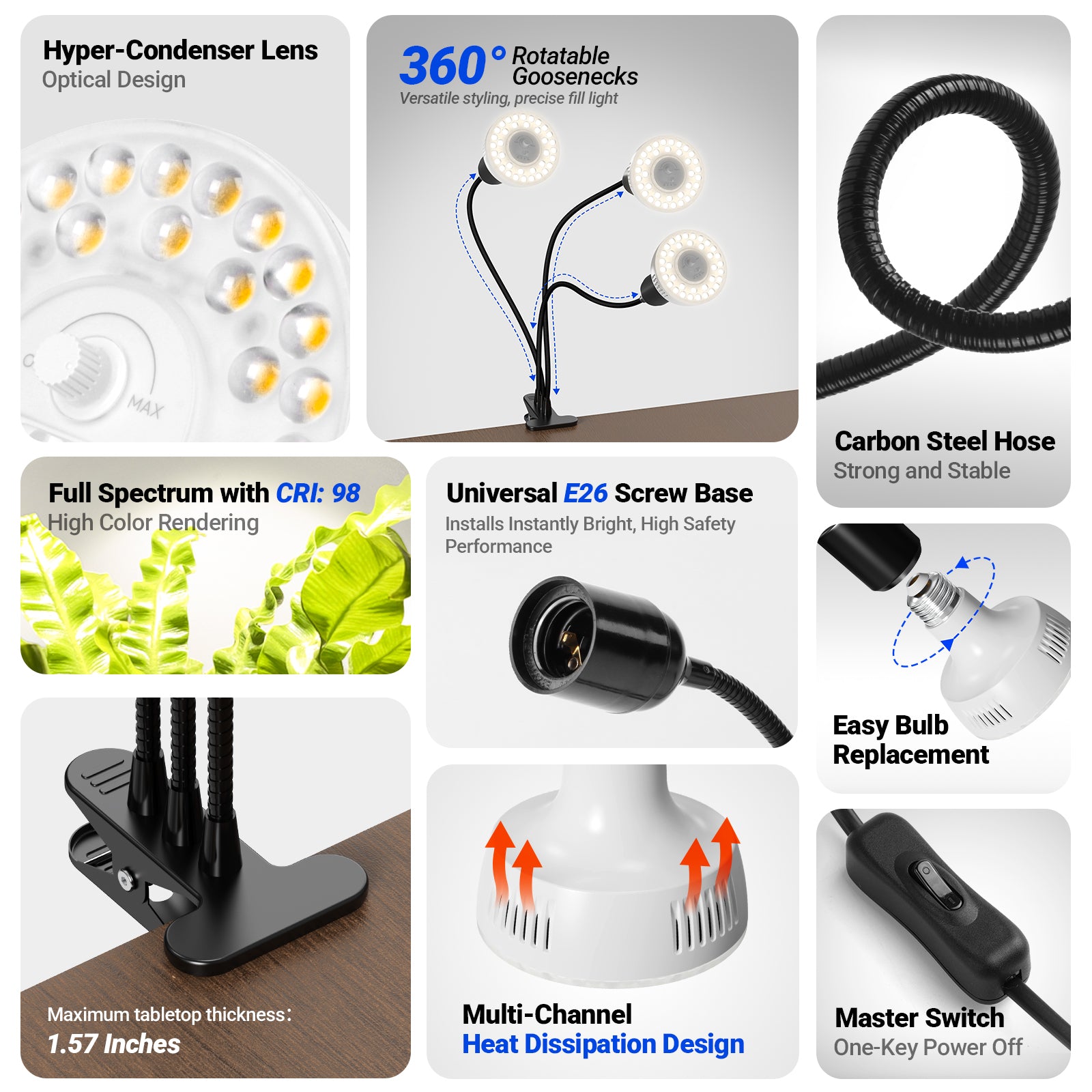 Barrina Orbgrow 3 x 11W Clip-On LED Grow Lights 4000K | Full Spectrum, Dimmable & Timing | OG11A