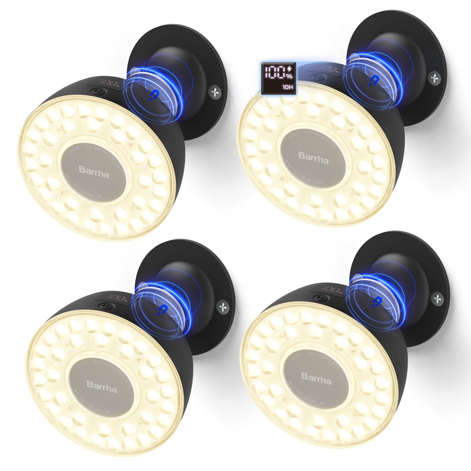 Barrina Orbgrow Rechargeable LED Puck Grow Lights 4000K | Full Spectrum, Magnetic & Timing | OG03C (Black)