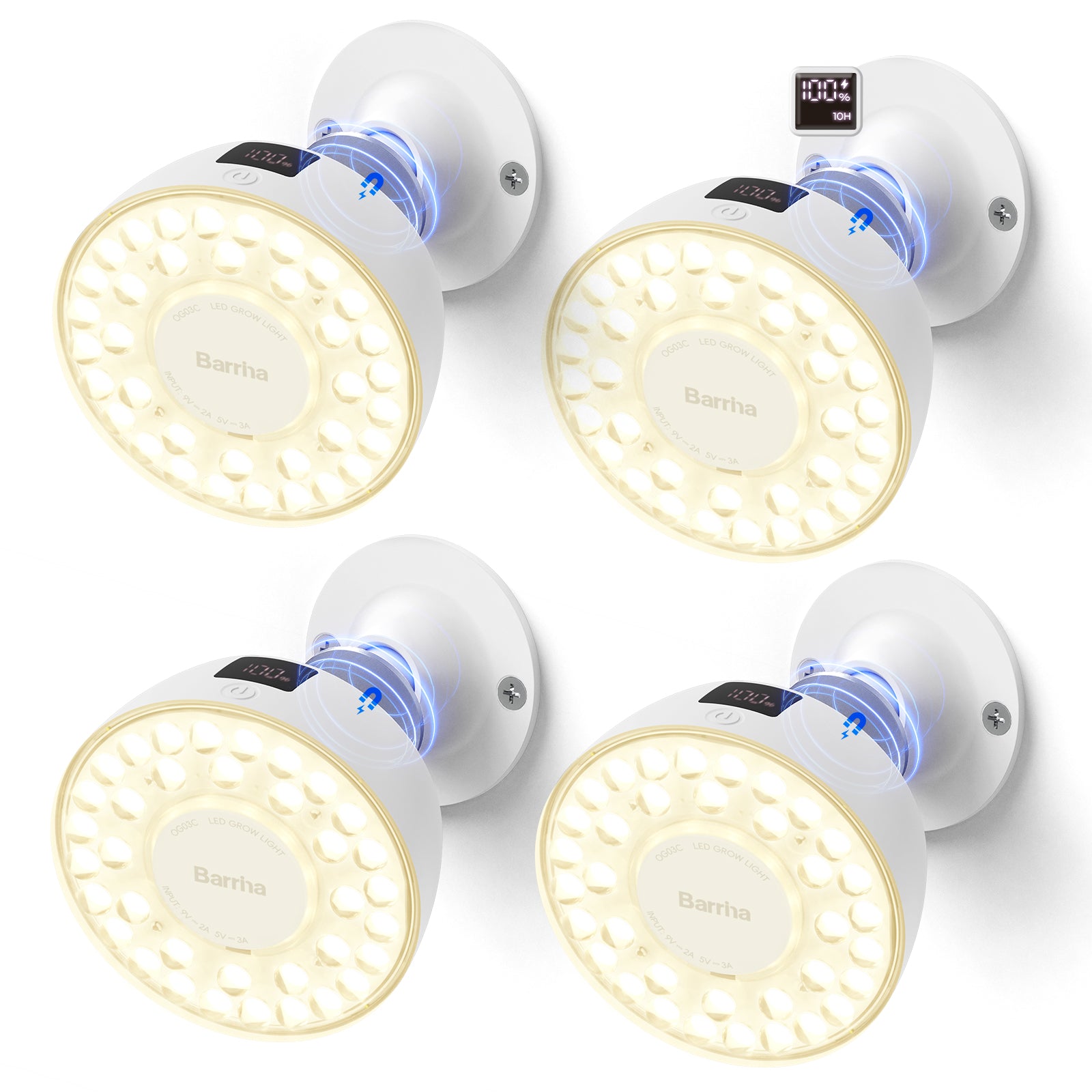 Barrina Orbgrow Rechargeable LED Puck Grow Lights 4000K | Full Spectrum, Magnetic & Timing | OG03C (White)
