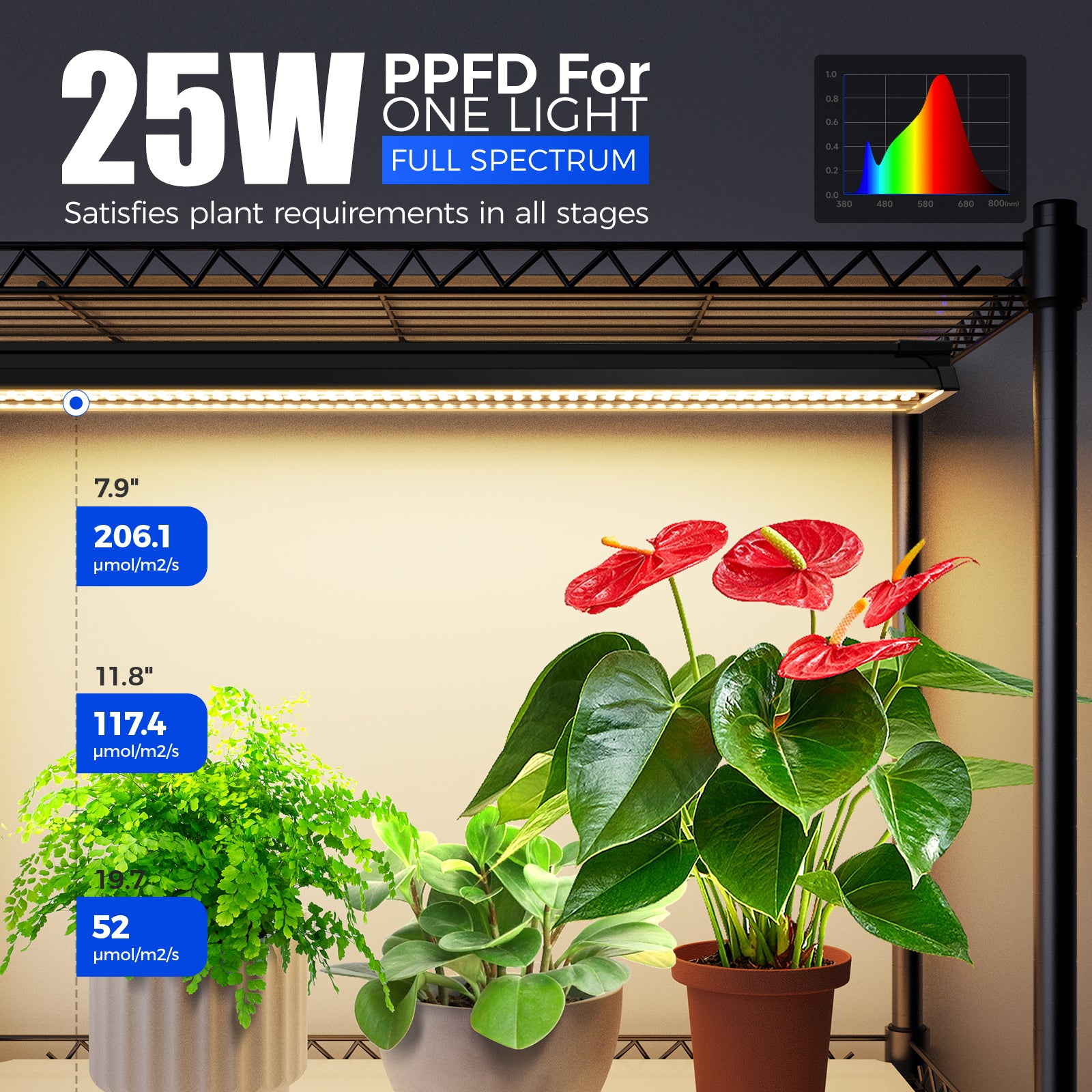 Barrina 5-Tier Plant Stand with 4-Pack 25W TX Series Grow Lights 1.6FT Yellow Light | Full Spectrum, Tent & Timer | CX91