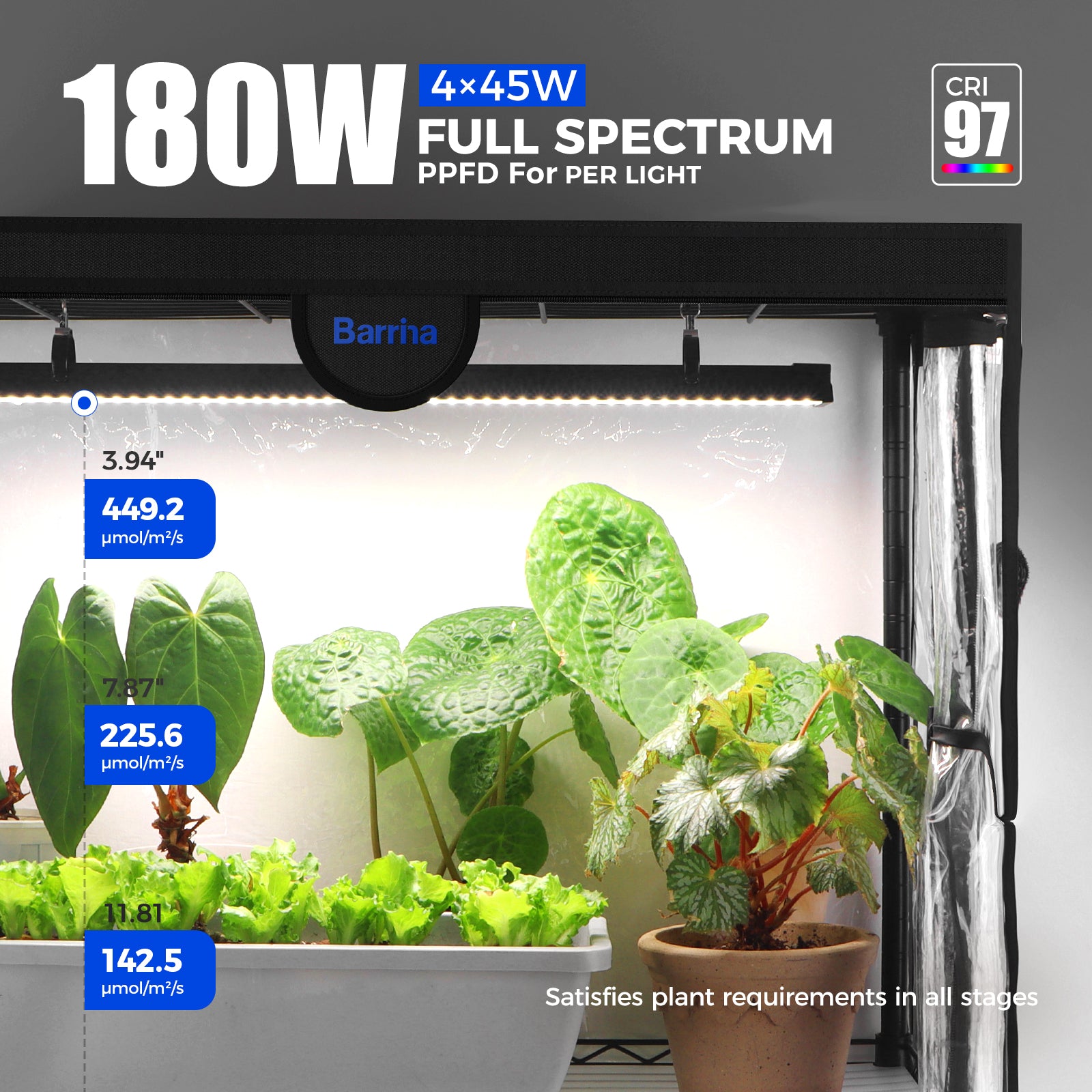 Barrina LP900 Greenhouse with 4-Pack 45W TX-S45 Grow Lights 3FT 5000K | Full Spectrum, Tent, Thermo-Hygrometer & Timer | LP900