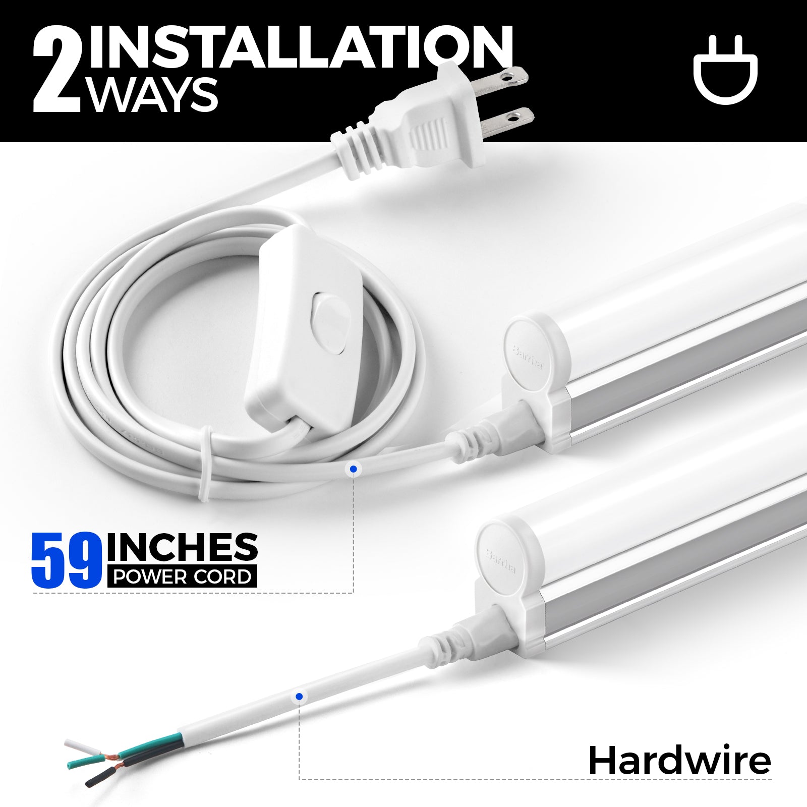 Barrina T5 5W LED Shop Lights 1FT 6500K 600LM | Linkable & Corded Electric Switch | AAC5