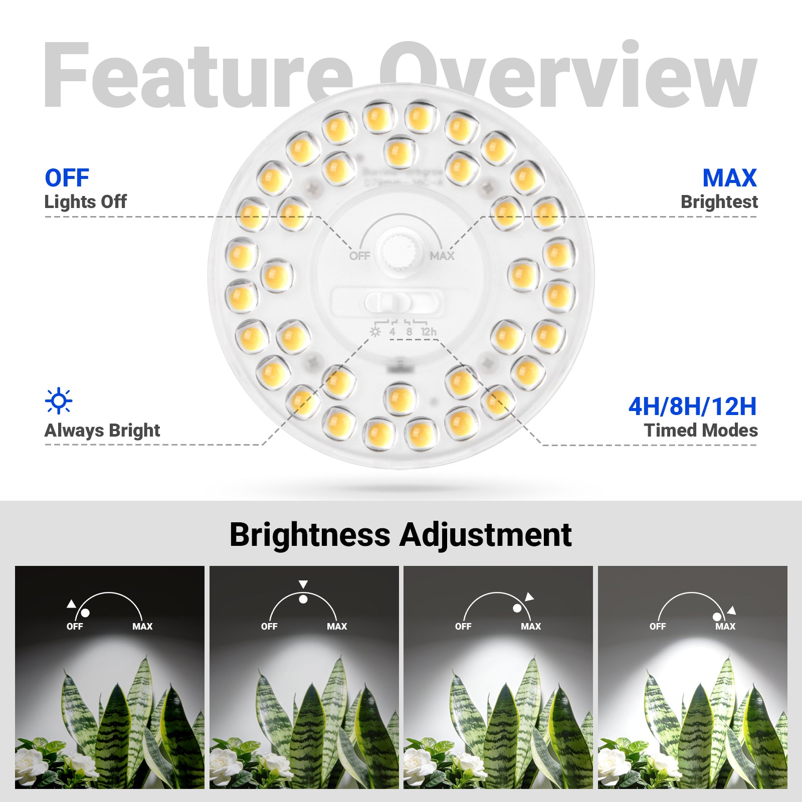 Barrina Orbgrow 4 x 11W Clip-On LED Grow Lights 5000K | Full Spectrum, Dimmable & Timing | OG11A