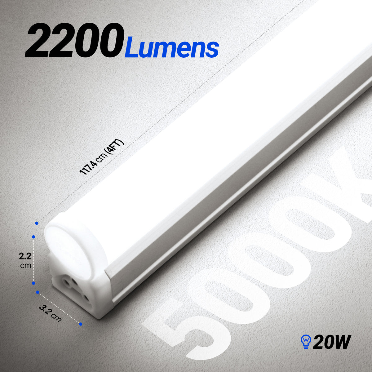 Barrina T5 20W LED Shop Lights 4FT 5000K 2200LM | Linkable & Corded Electric Switch | AAL20