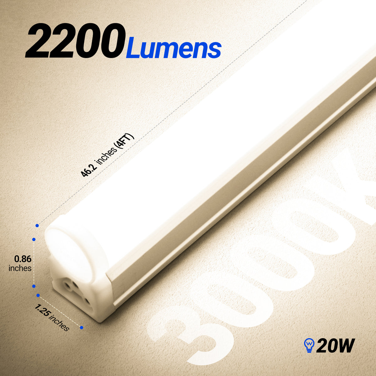 Barrina T5 20W LED Shop Lights 4FT 3000K 2200LM | Linkable & Corded Electric Switch | AAL20