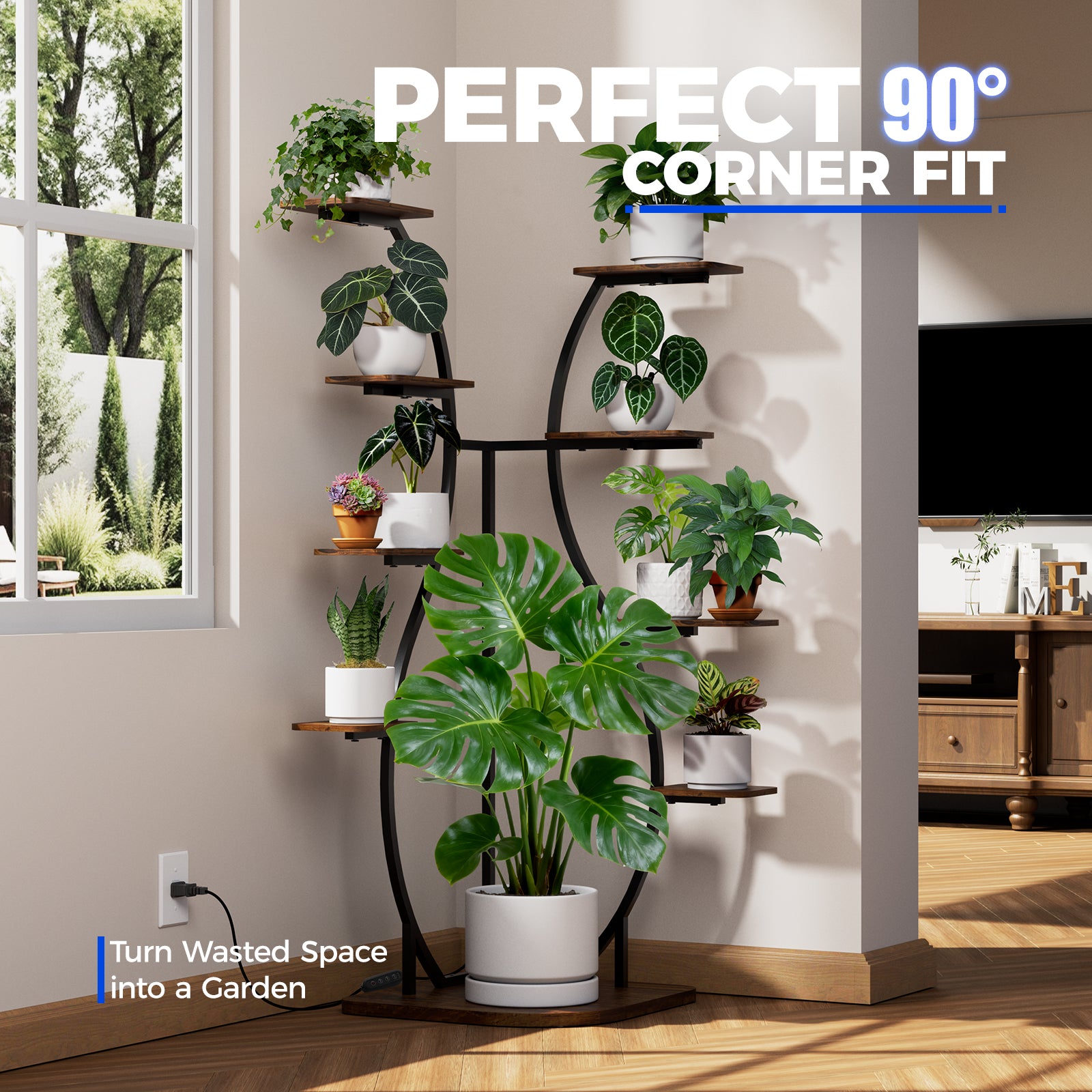 Barrina LS12 Corner Plant Stand with 4-Pack Grow Lights | Full Spectrum & S-Shape | LS12