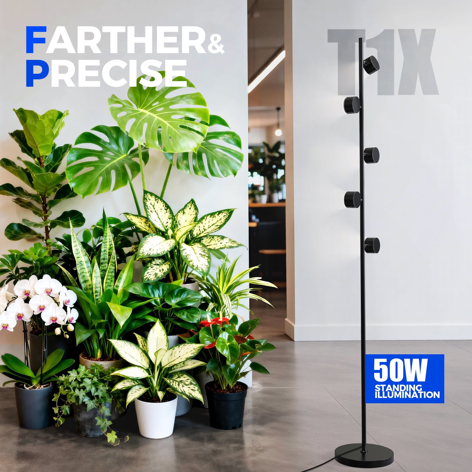 Barrina T1X5 50W LED Standing Grow Light 6FT 5000K | Full Spectrum & Adjustable 5 Heads | T1X5