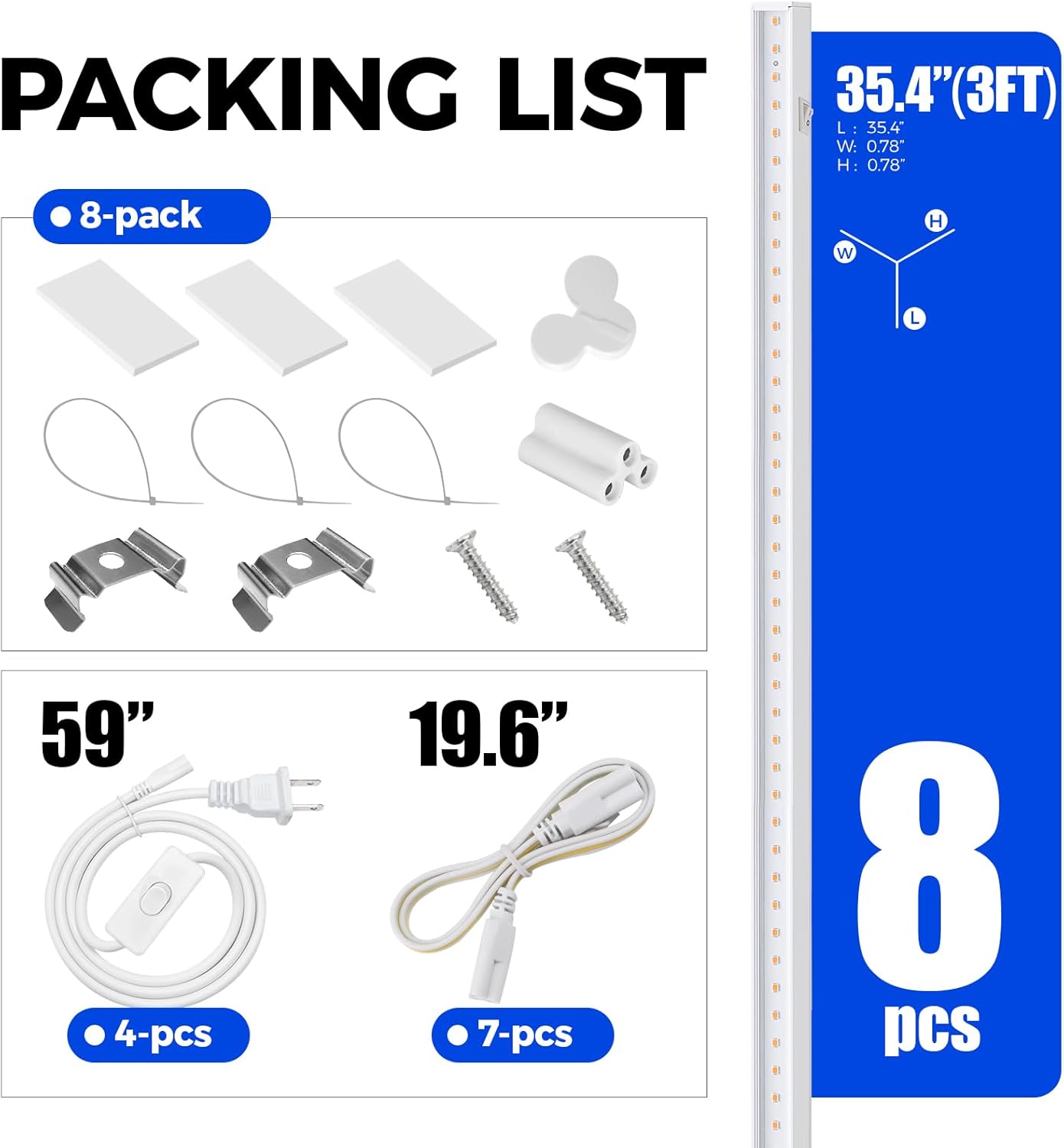 Barrina T5 16W LED Grow Lights 3FT Pinkish White 8 Pack | Full Spectrum & Linkable | MI16