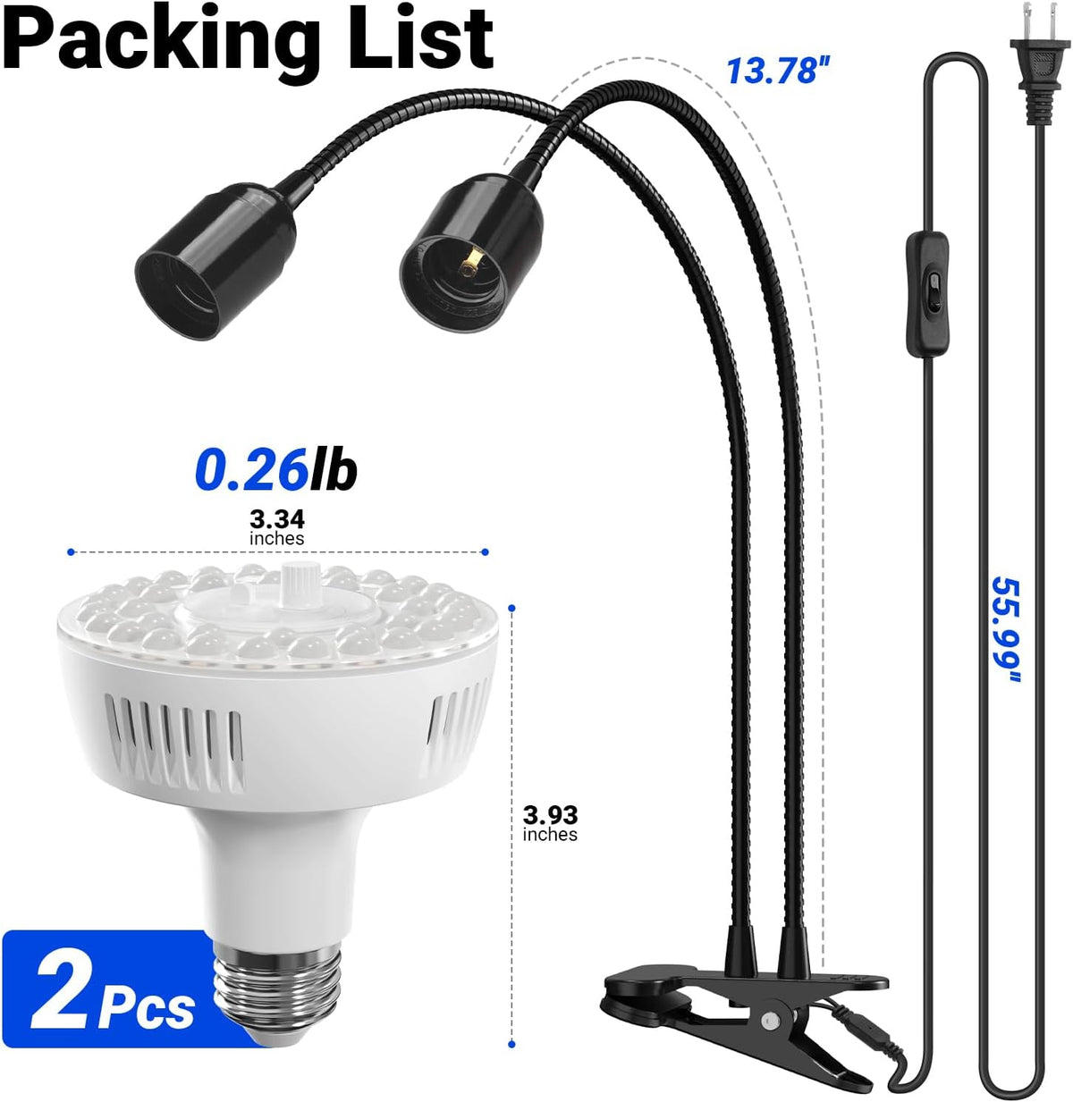 Barrina Orbgrow 2 x 11W Clip-On LED Grow Lights 5000K | Full Spectrum, Dimmable & Timing | OG11A