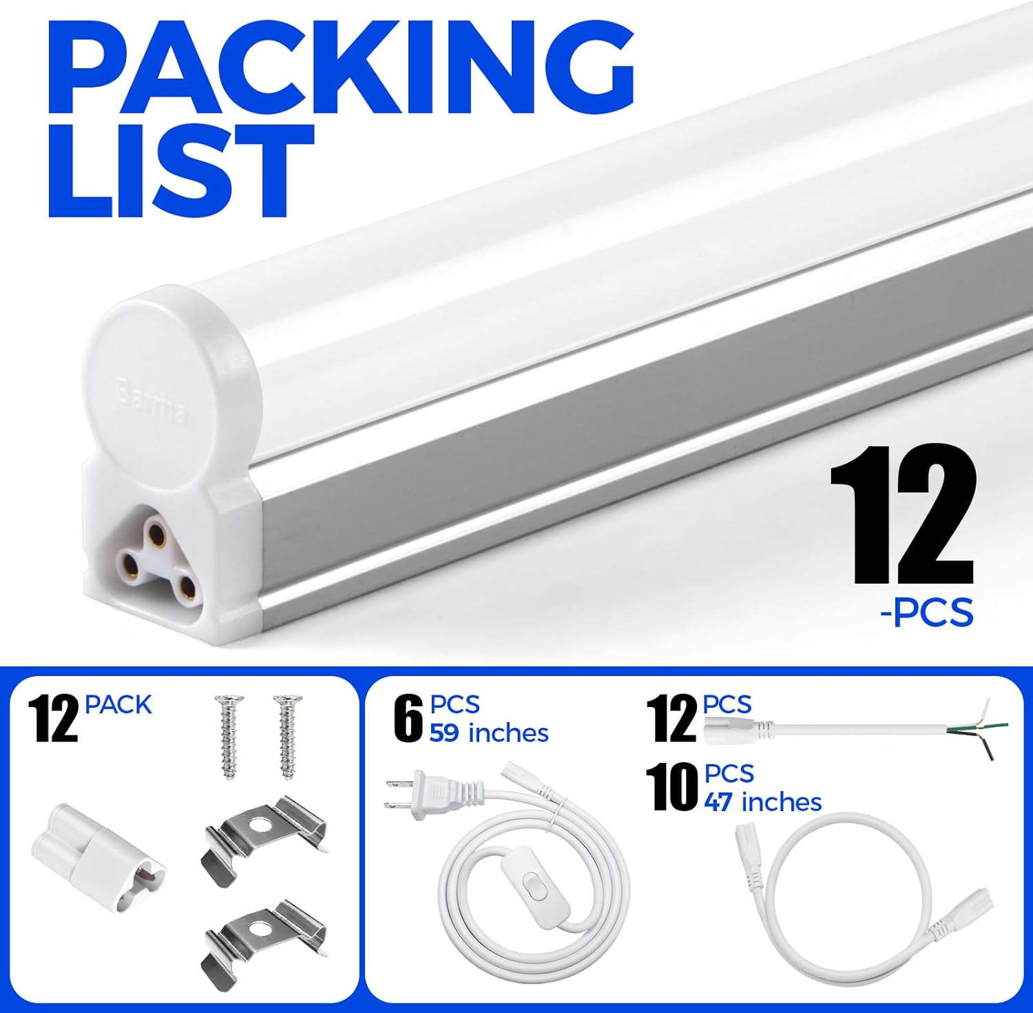 Barrina T5 20W LED Shop Lights 4FT 4000K 2200LM 10 Pack | Linkable & Corded Electric Switch | AAL20