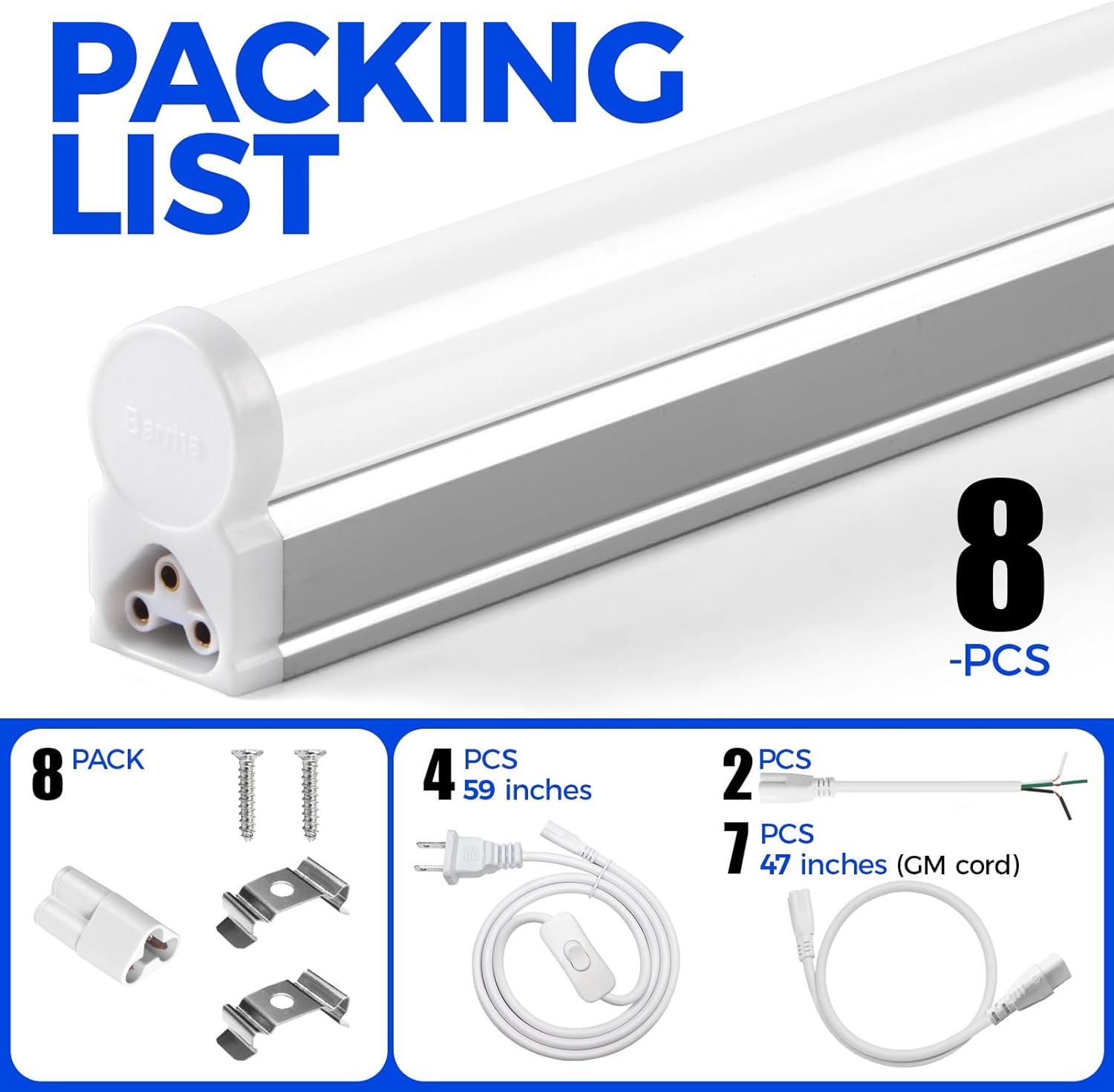 Barrina T5 20W LED Shop Lights 4FT 5000K 2200LM | Linkable & Corded Electric Switch | AAL20