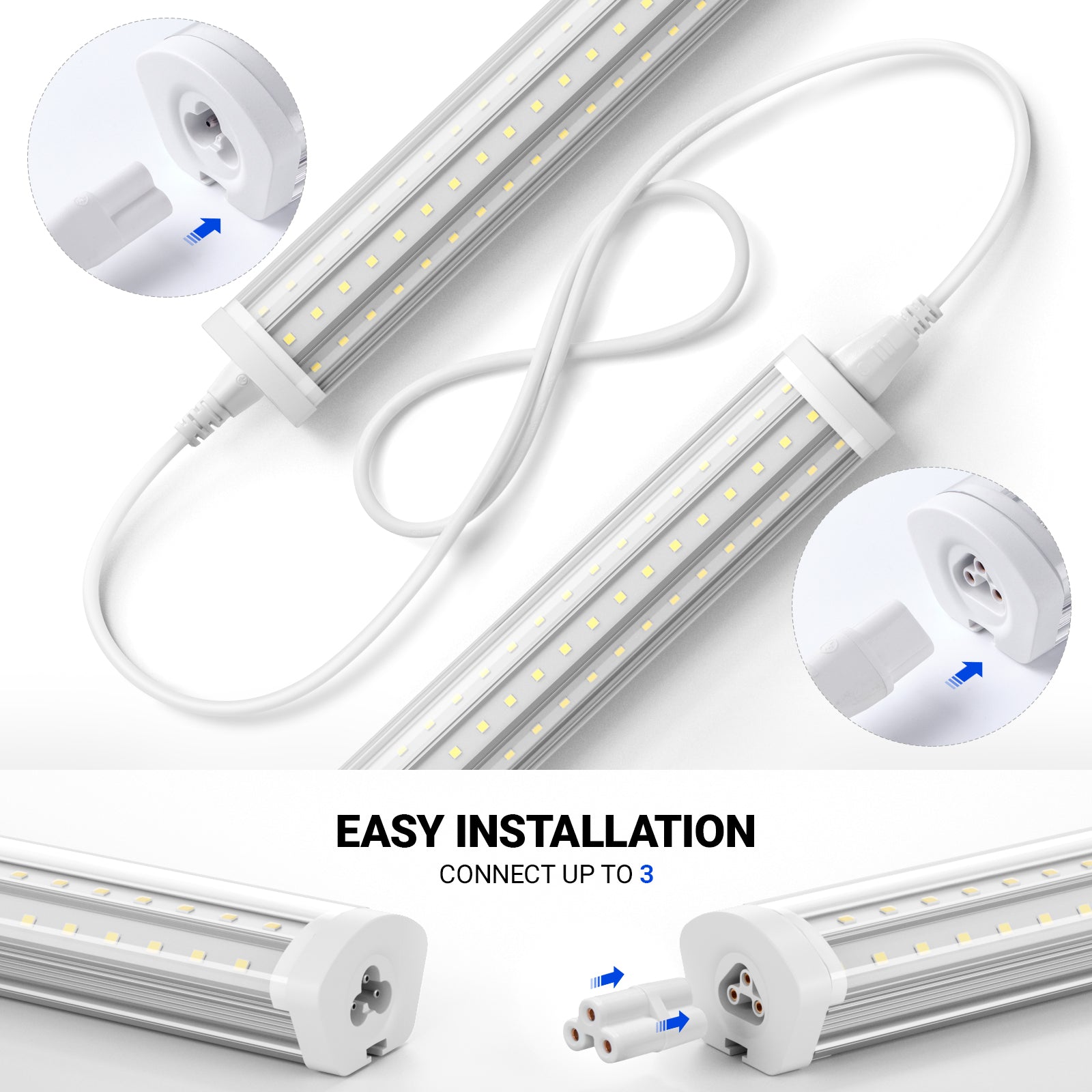 Barrina T8 140W LED Shop Lights 8FT 5000K 17000LM | Clear Cover, V Shape Tube & Hanging | BAX140a