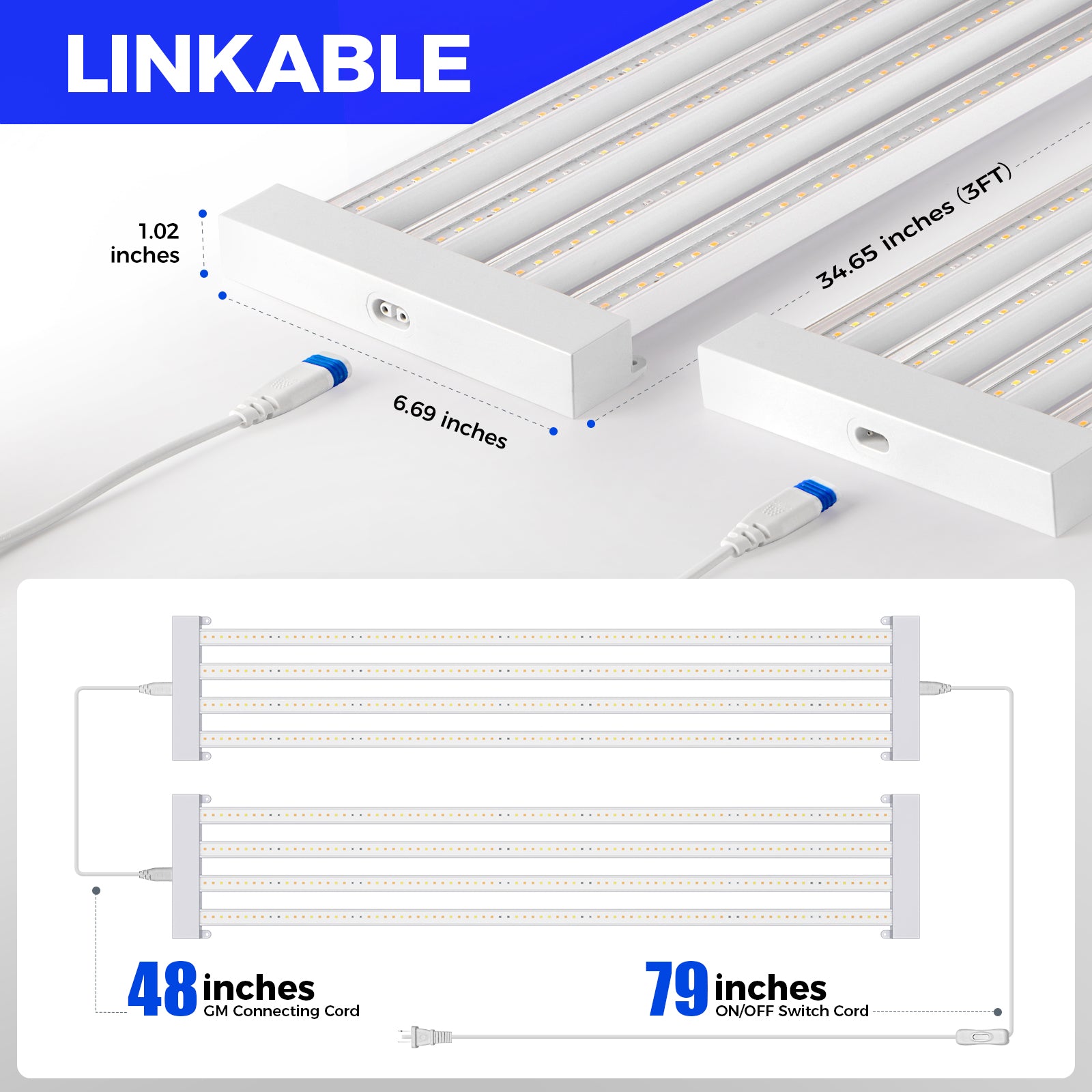 Barrina TX-L63 63W LED Grow Lights 3FT 3000K+6500K+660nm | Full Spectrum & Linkable | TX-L63