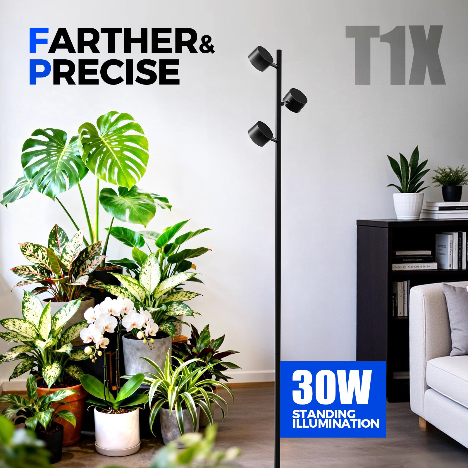 Barrina T1X3 30W LED Standing Grow Light 6FT 5000K | Full Spectrum & Adjustable 3 Heads | T1X3